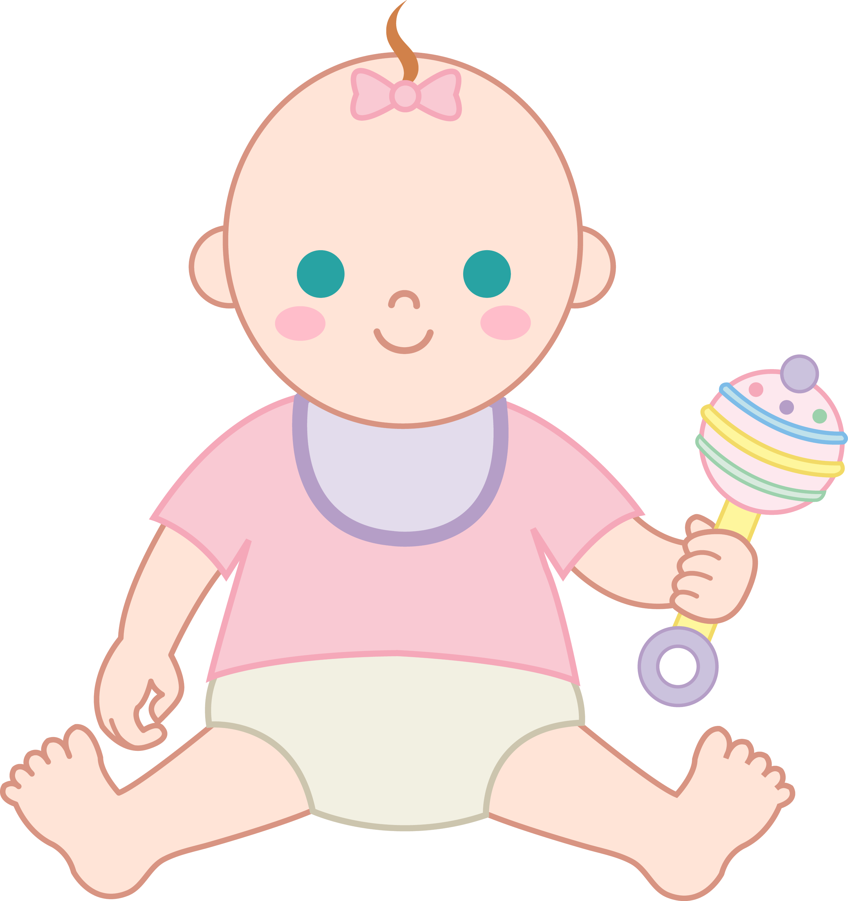 Baby Girl With Rattle - Free Clip Art