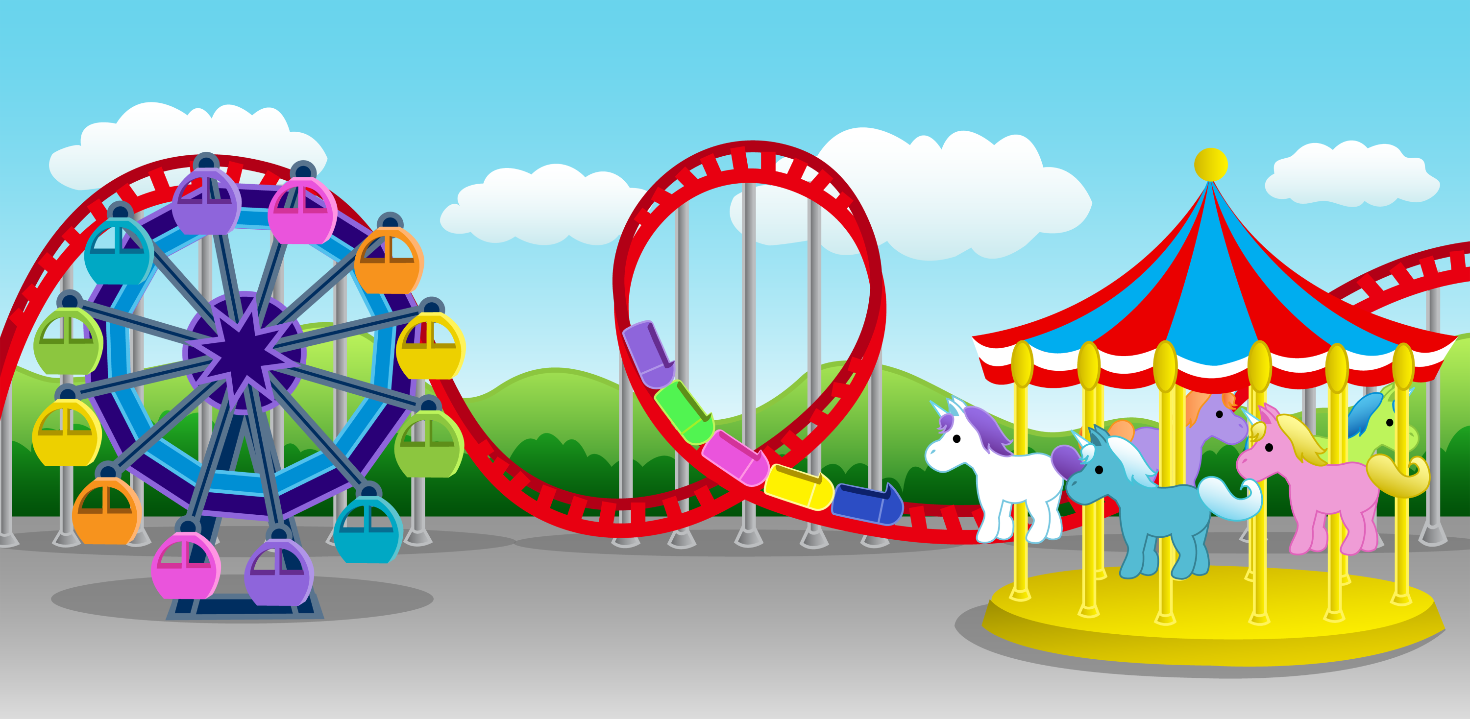 Cute Colorful Amusement Park - Free Clip Art