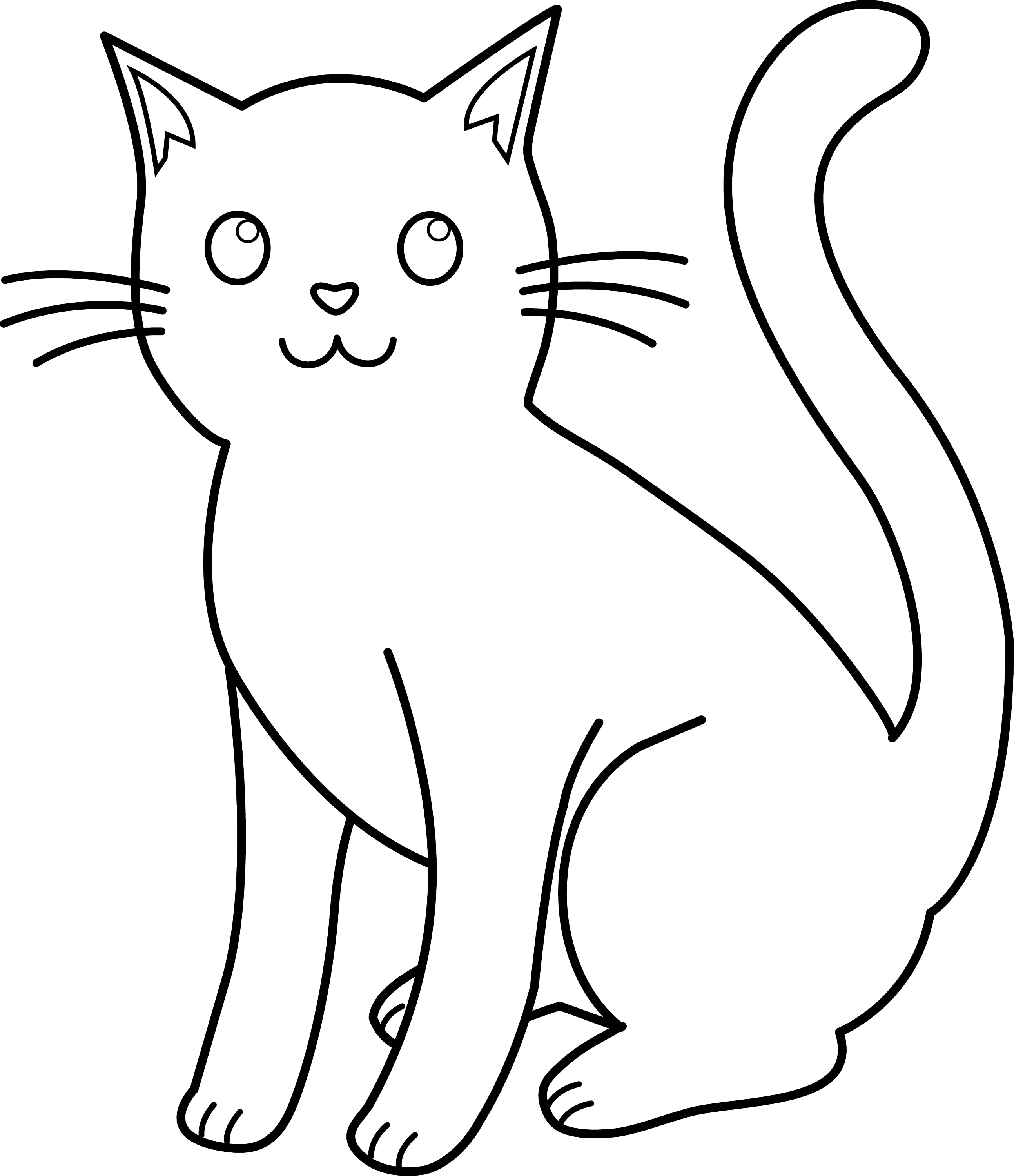 Black and White Cat Lineart Free Clip Art