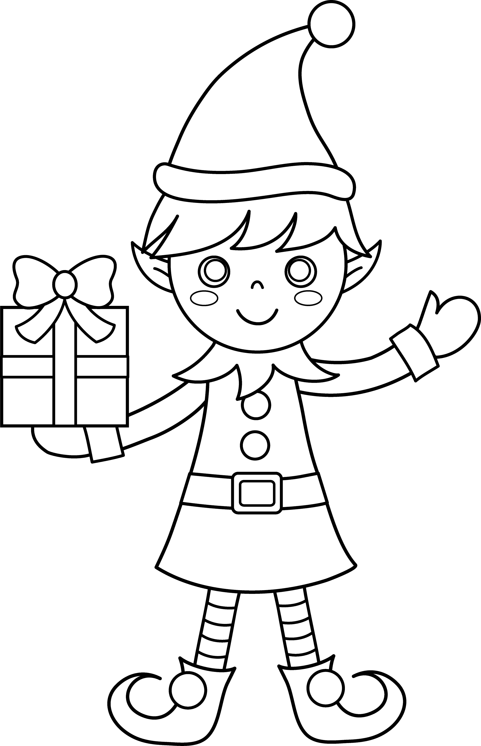 Christmas Elf Coloring Page - Free Clip Art