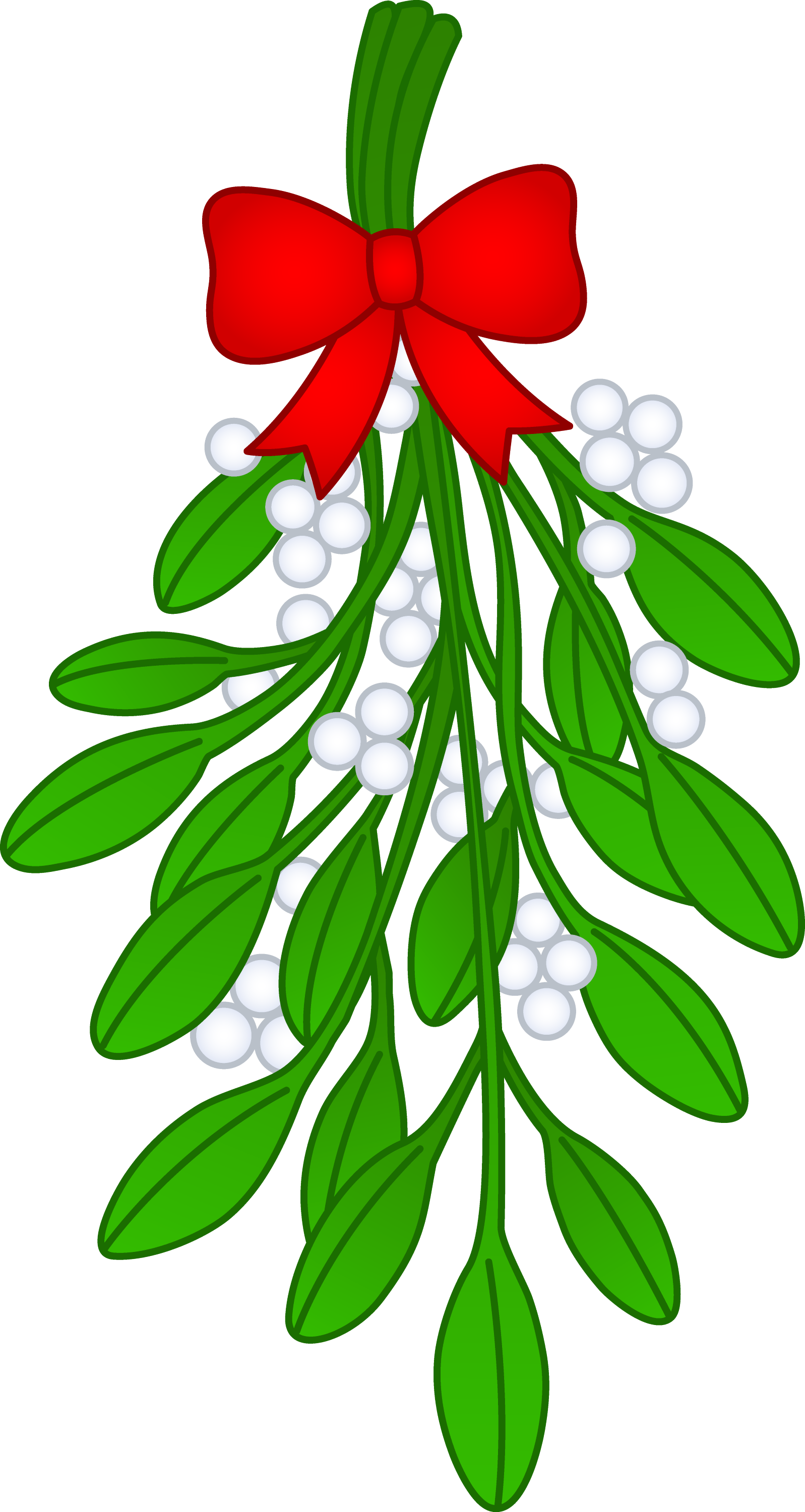 Christmas Mistletoe With Red Bow - Free Clip Art