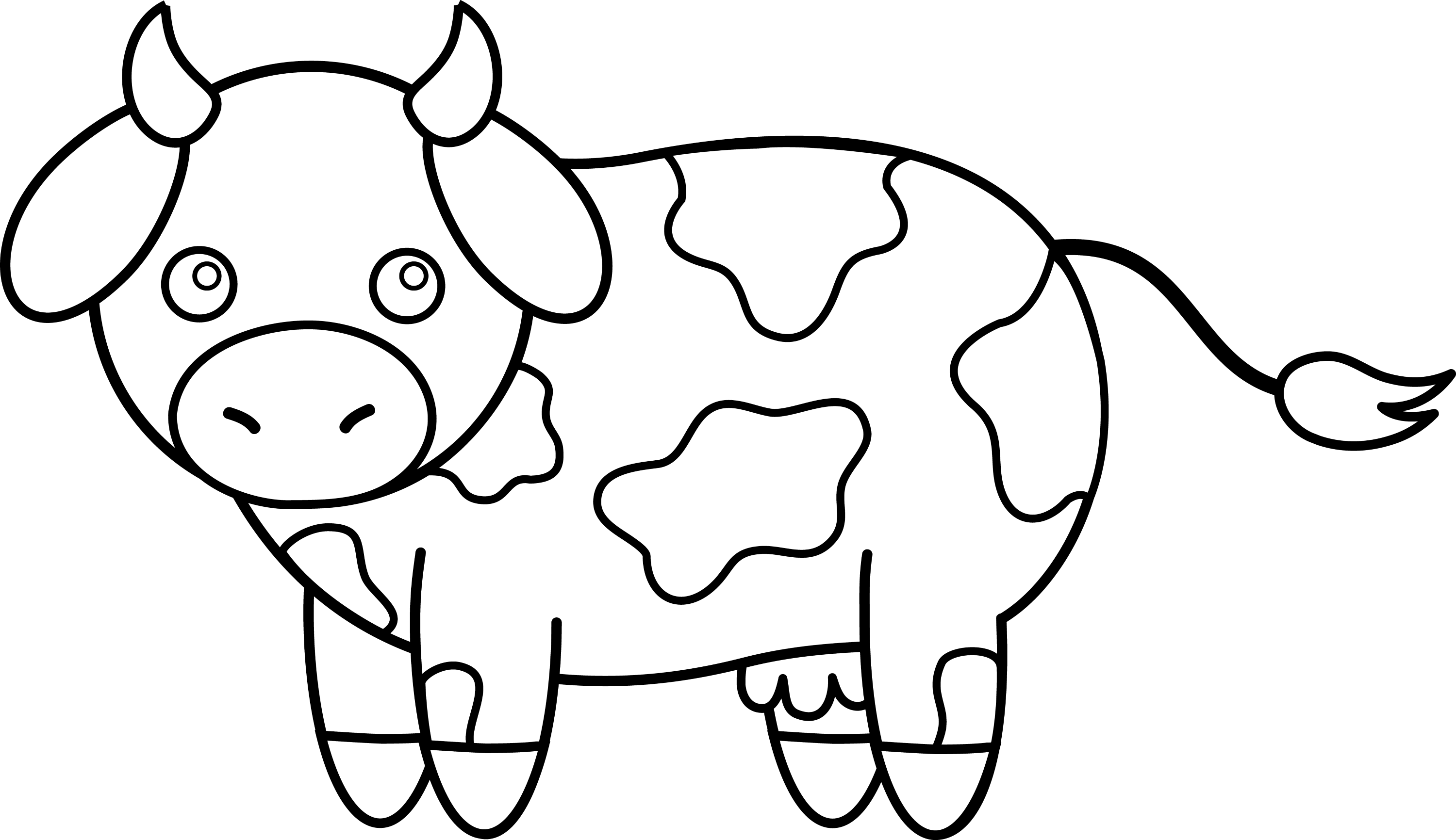 Colorable Little Cow - Free Clip Art