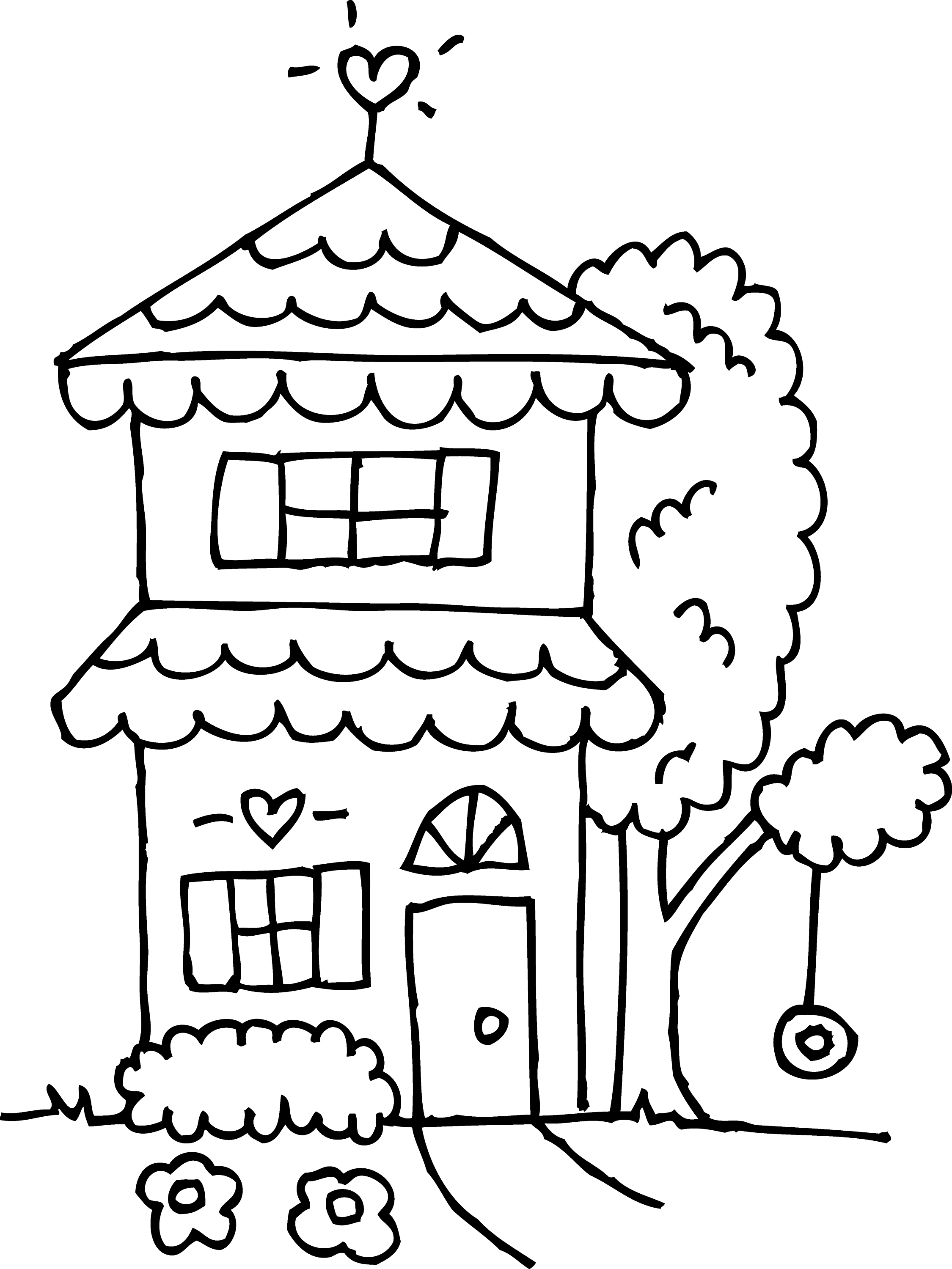 Two Story House Coloring Page Free Clip Art