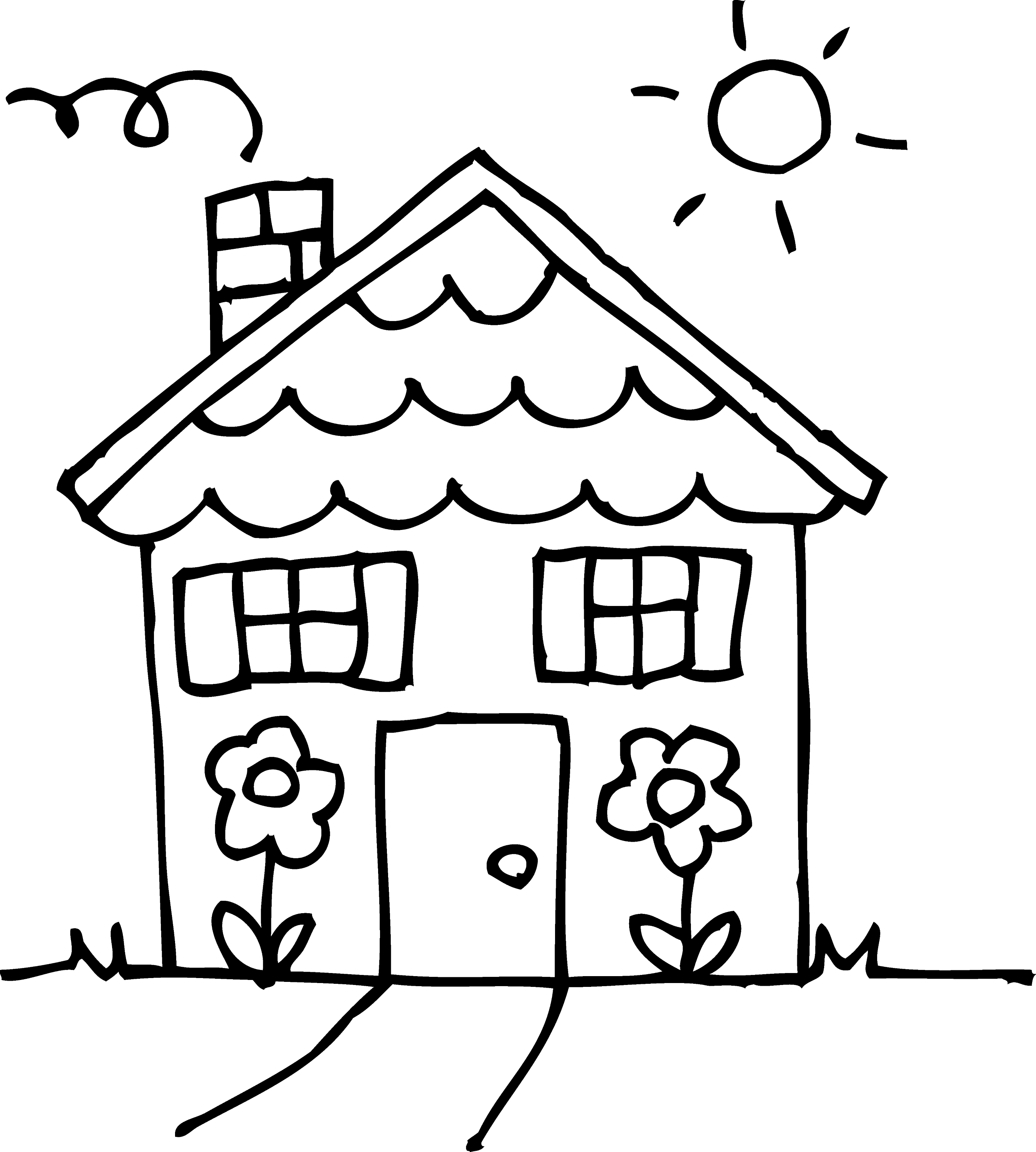 Sunny Day House Coloring Page Free Clip Art
