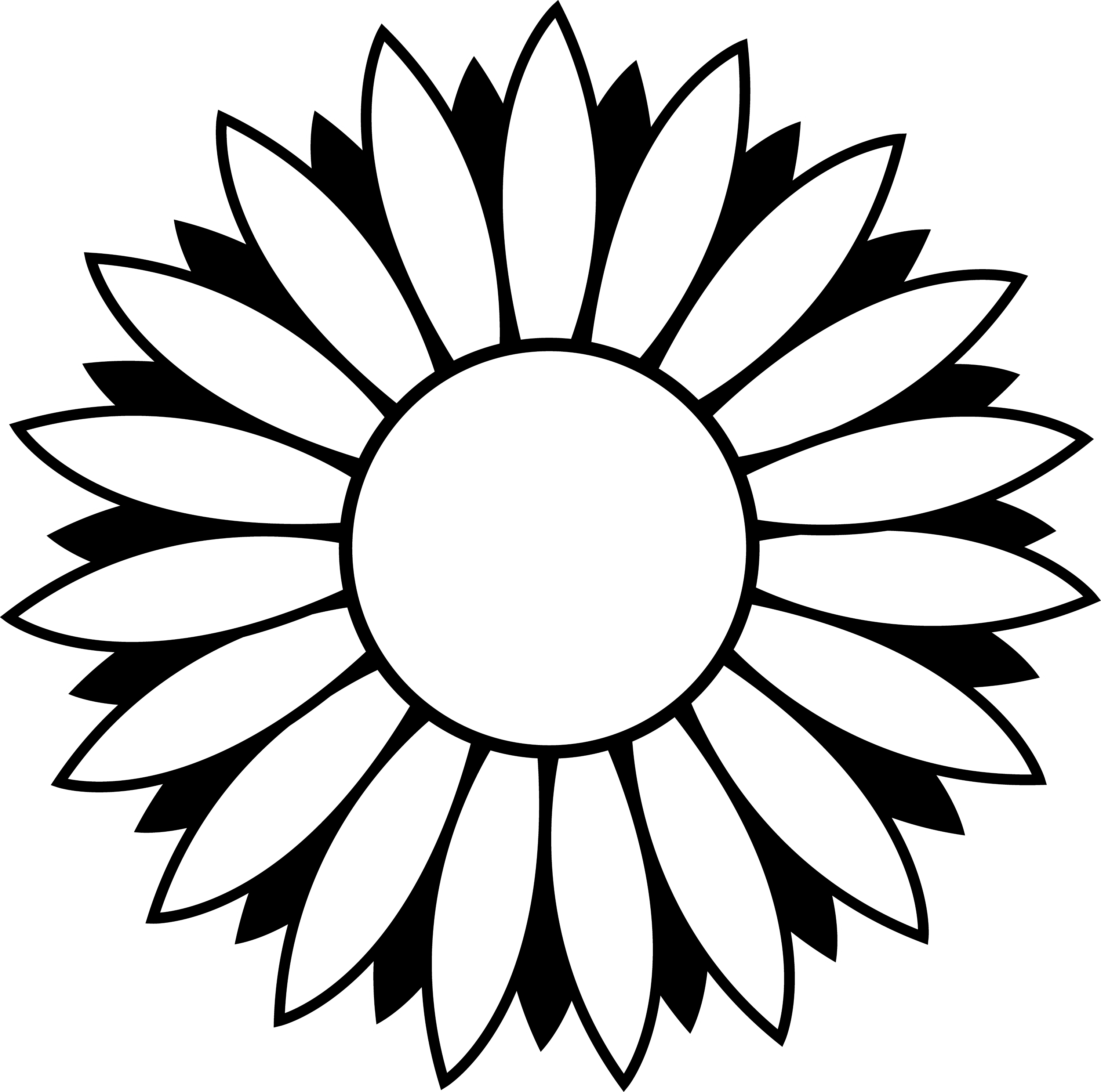 Black and White Colorable Sunflower - Free Clip Art
