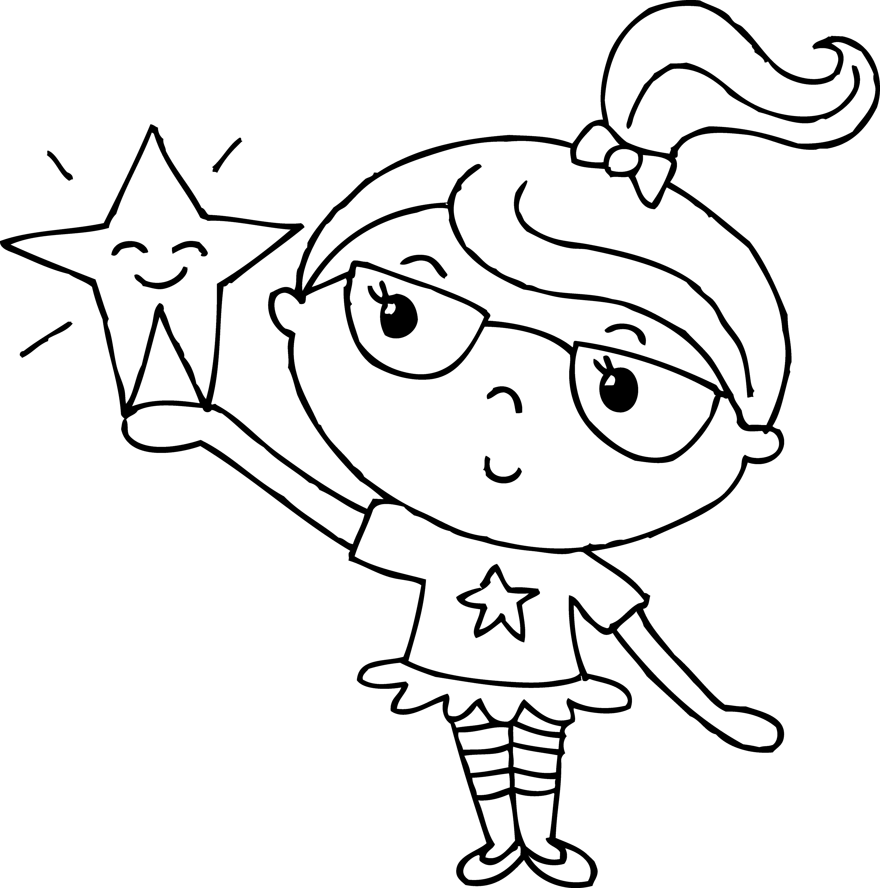 Coloring Page of Girl Holding a Star