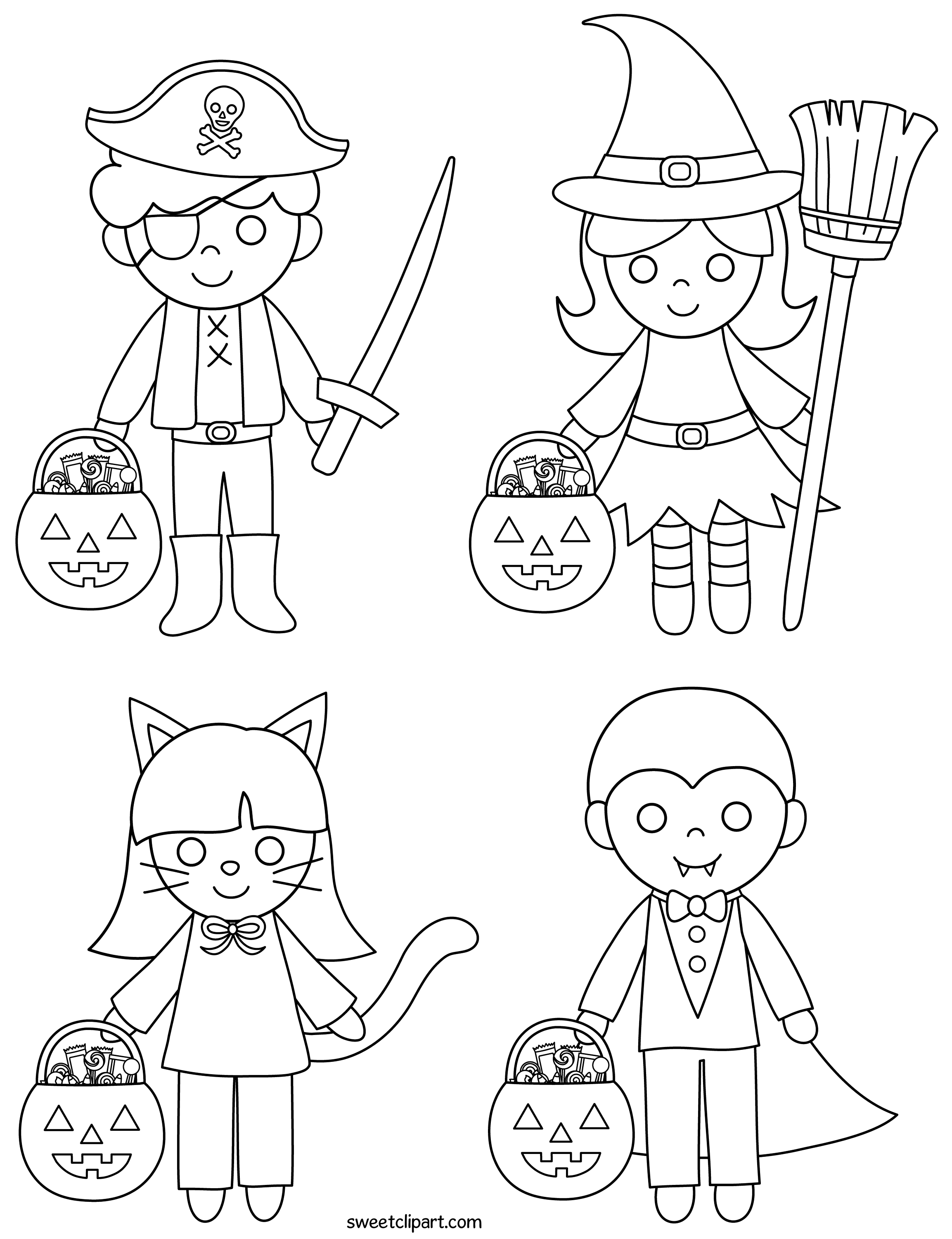 Halloween Kids Coloring Page - Free Clip Art