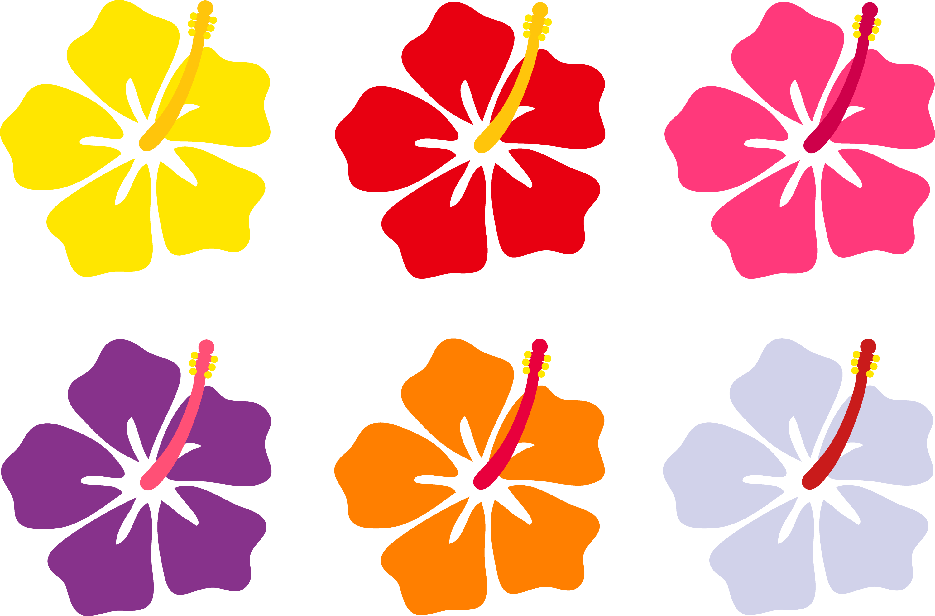 Hibiscus Flowers in Six Colors - Free Clip Art