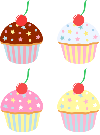 Four Cupcakes With Cherries and Sprinkles - Free Clip Art