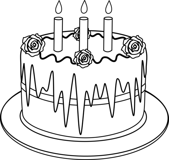 Colorable Line Art of Birthday Cake - Free Clip Art