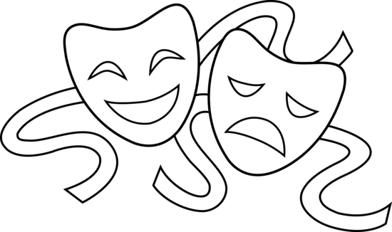 Theater Masks Line Art - Free Clip Art