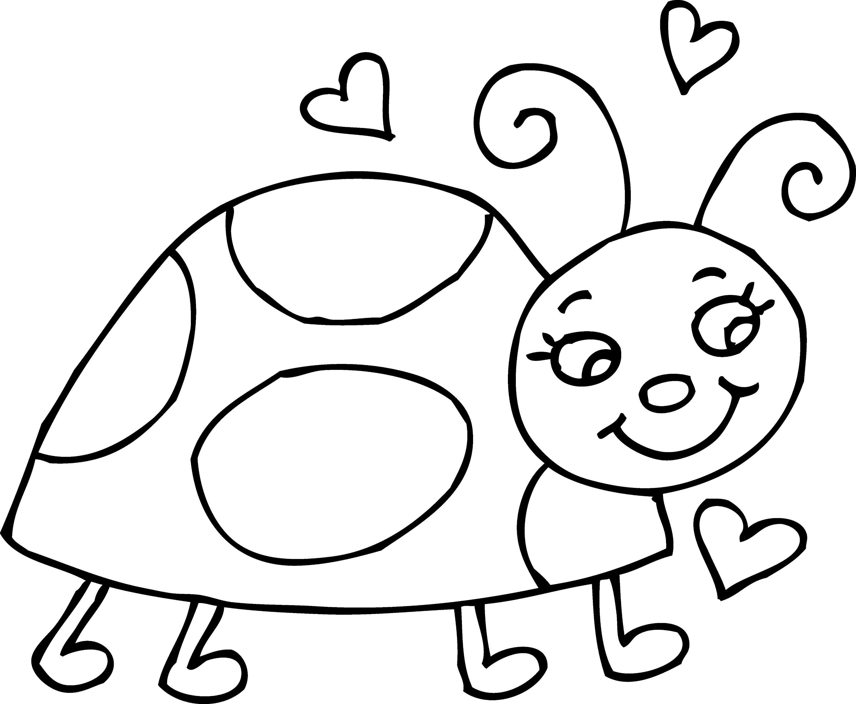 Line Art of Cute Ladybug With Hearts Free Clip Art