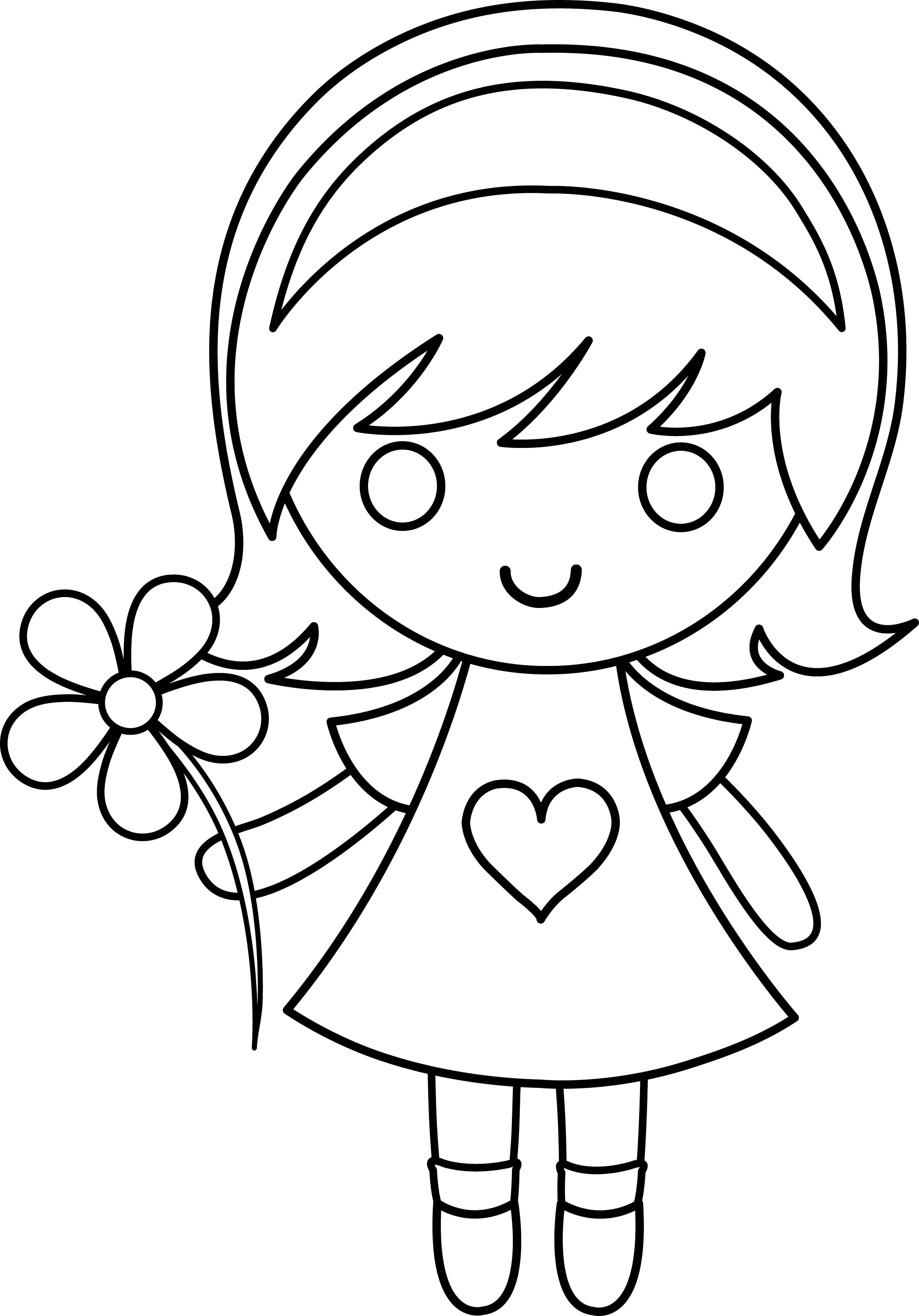 Daisy Girl Colorable Line Art Free Clip Art