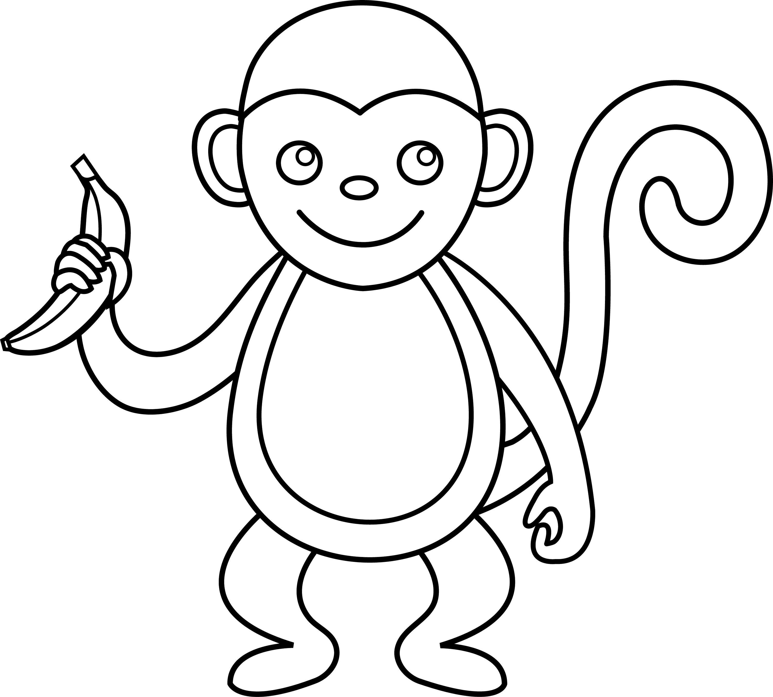 Cute Monkey Line Art - Free Clip Art