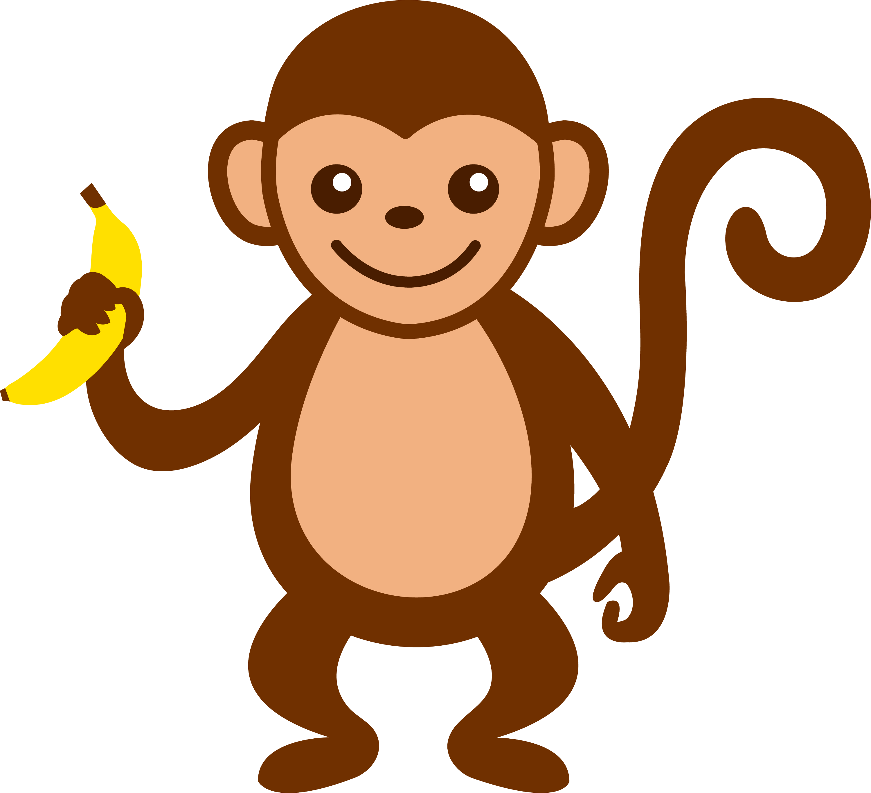 Cute Monkey With Banana - Free Clip Art