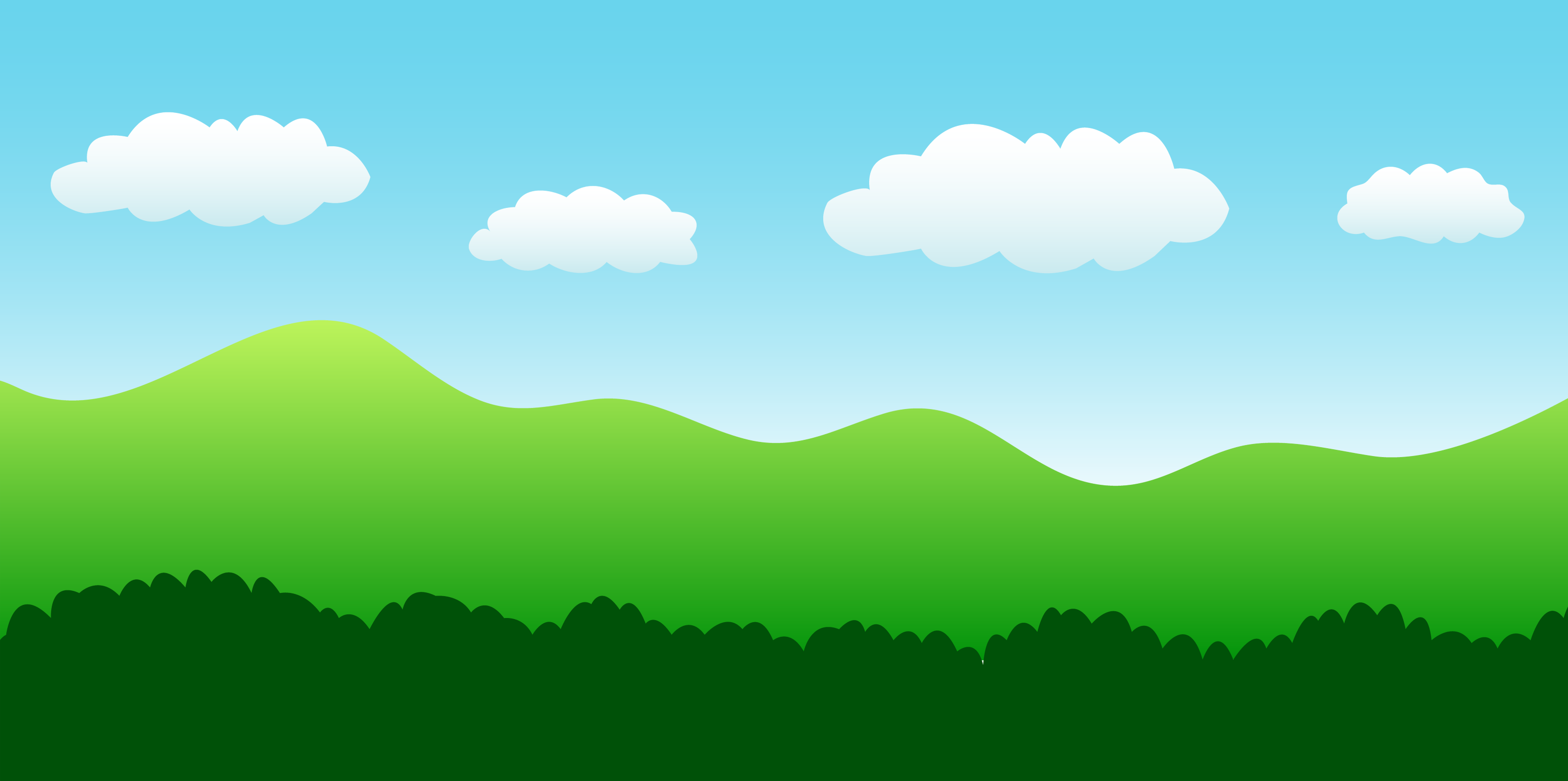 Landscape Scene With Hills Bushes and Sky - Free Clip Art