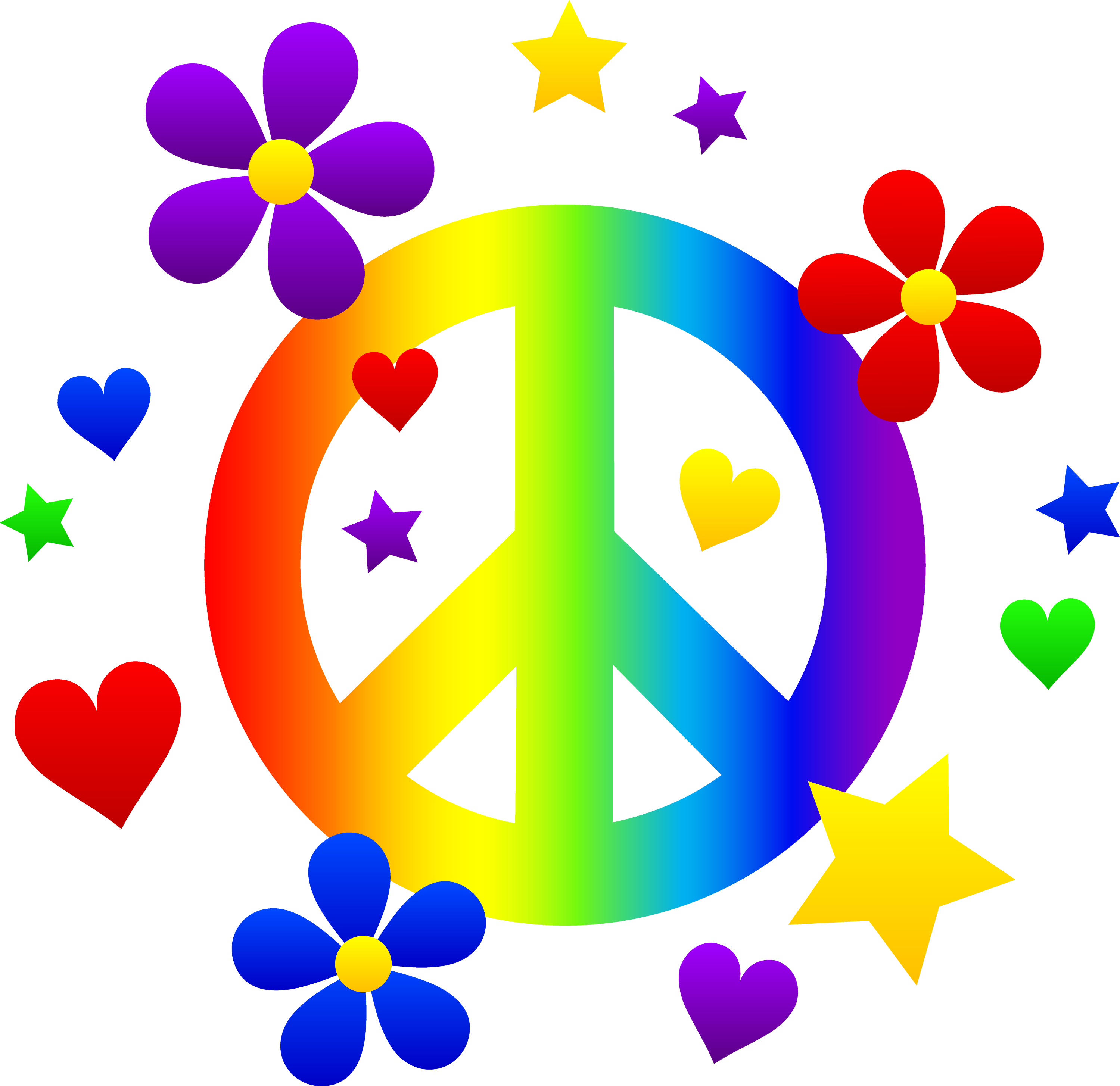 Peace Sign With Flowers Hearts and Stars - Free Clip Art