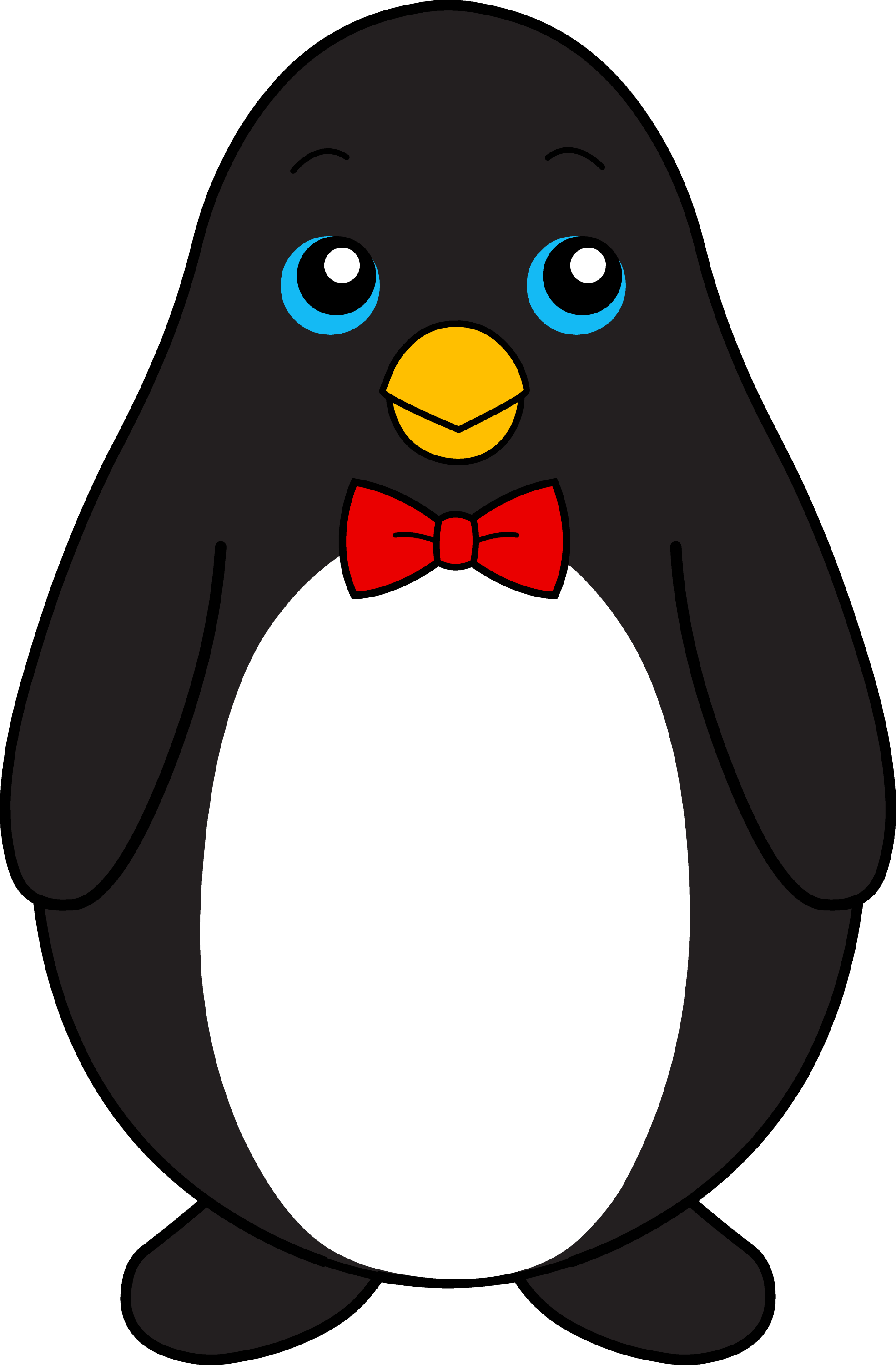 Cute Black Penguin With Red Bow Tie Free Clip Art