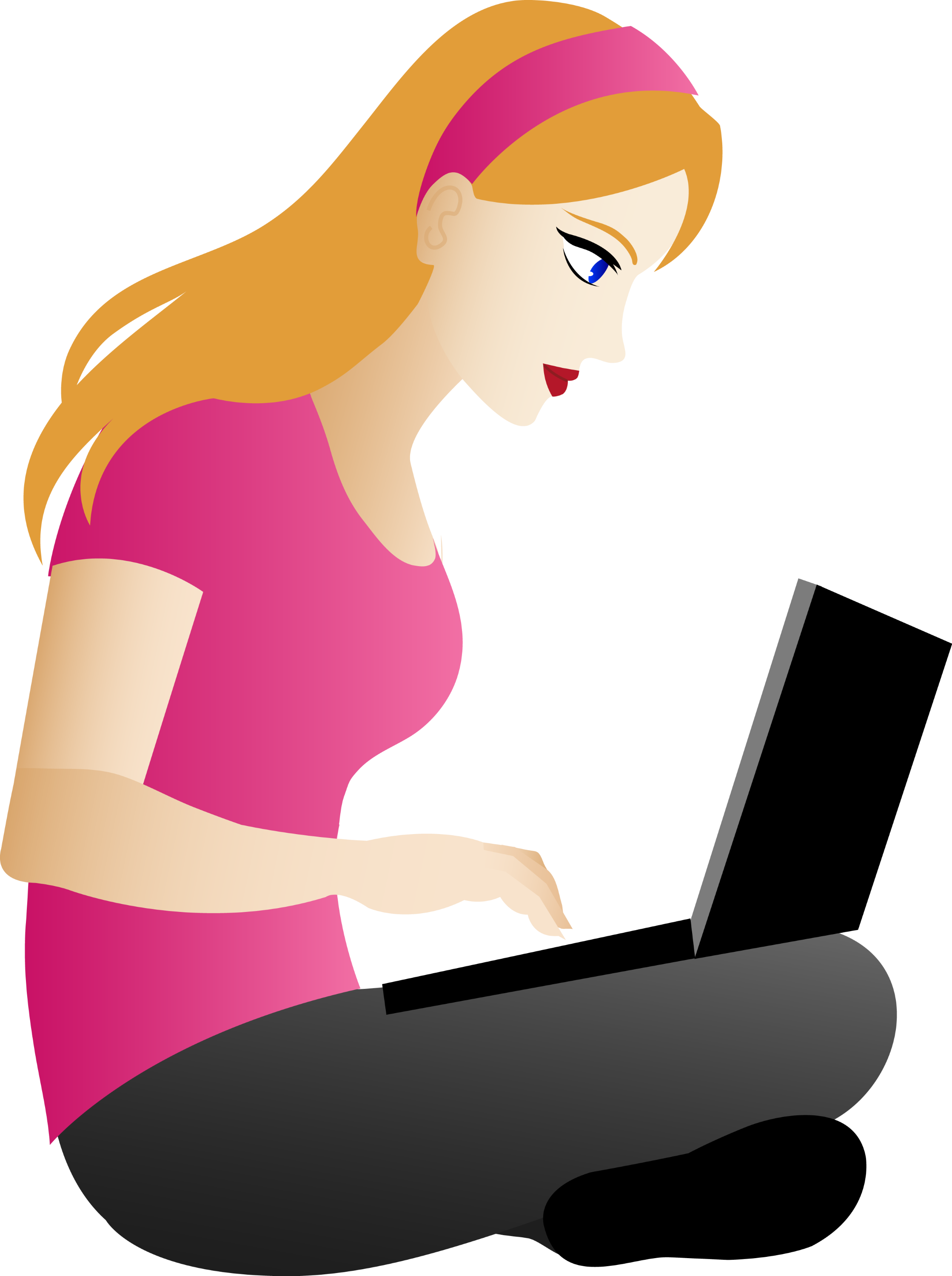 Blonde Girl Sitting With Laptop - Free Clip Art