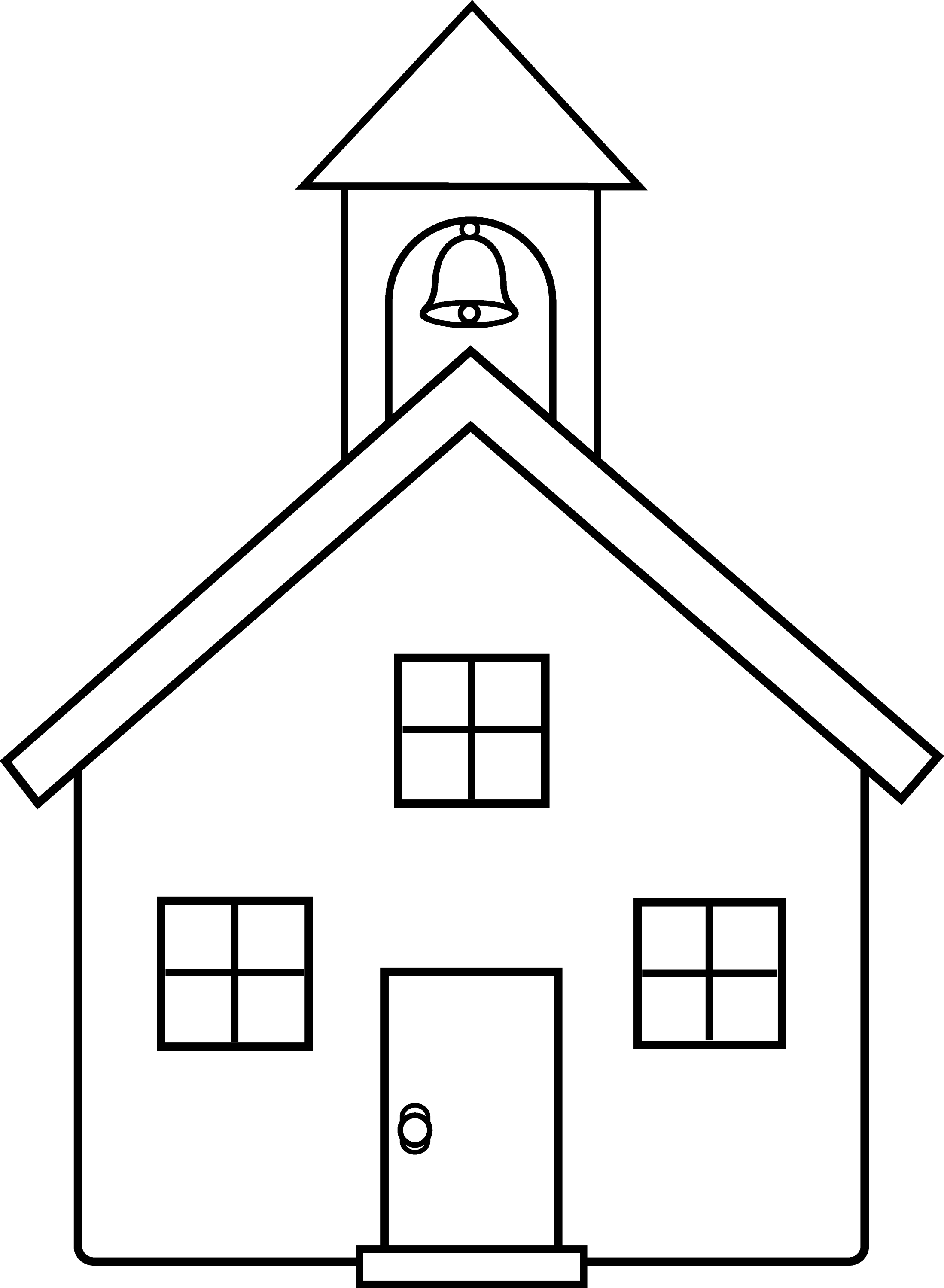 School House Line Art - Free Clip Art