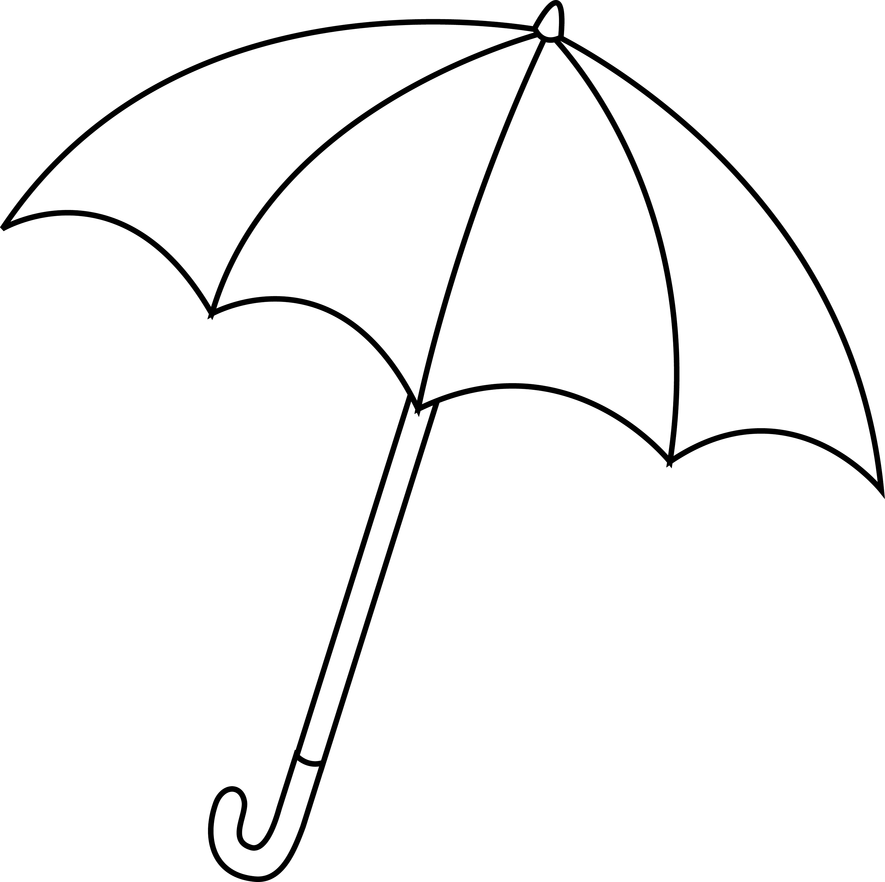 Black and White Umbrella Lineart Free Clip Art