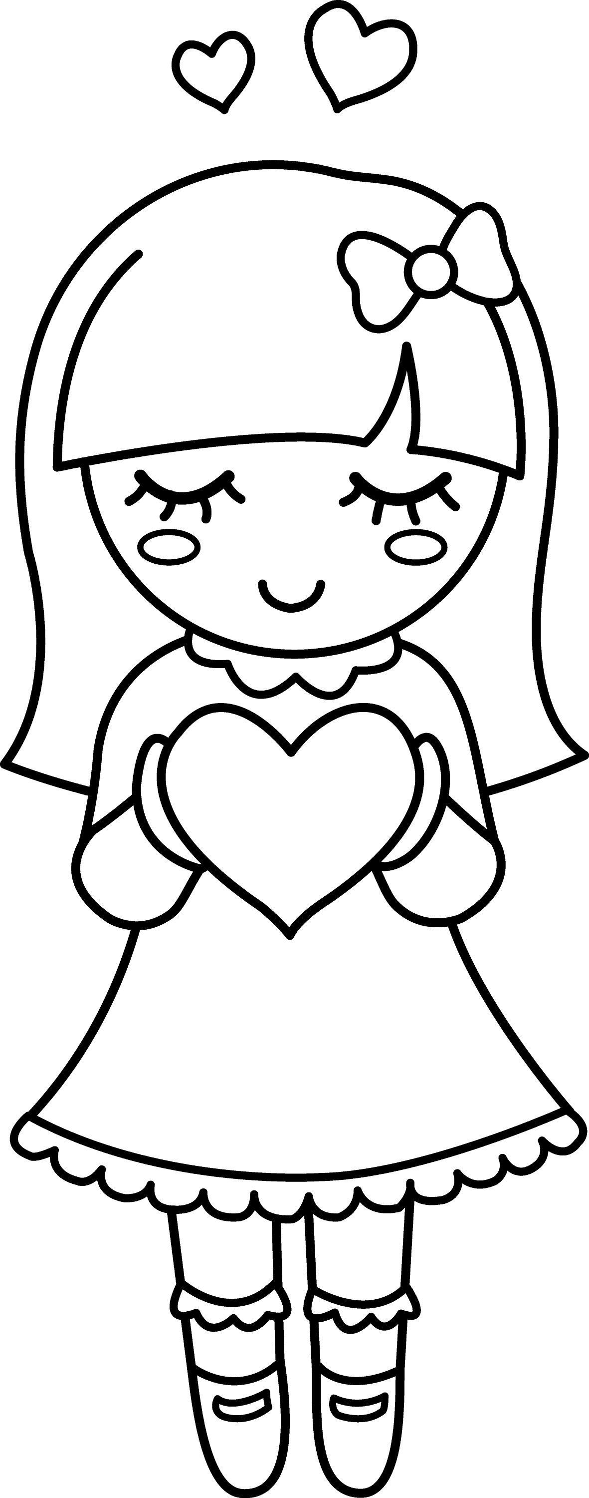 Cute Valentine Girl Coloring Page - Free Clip Art