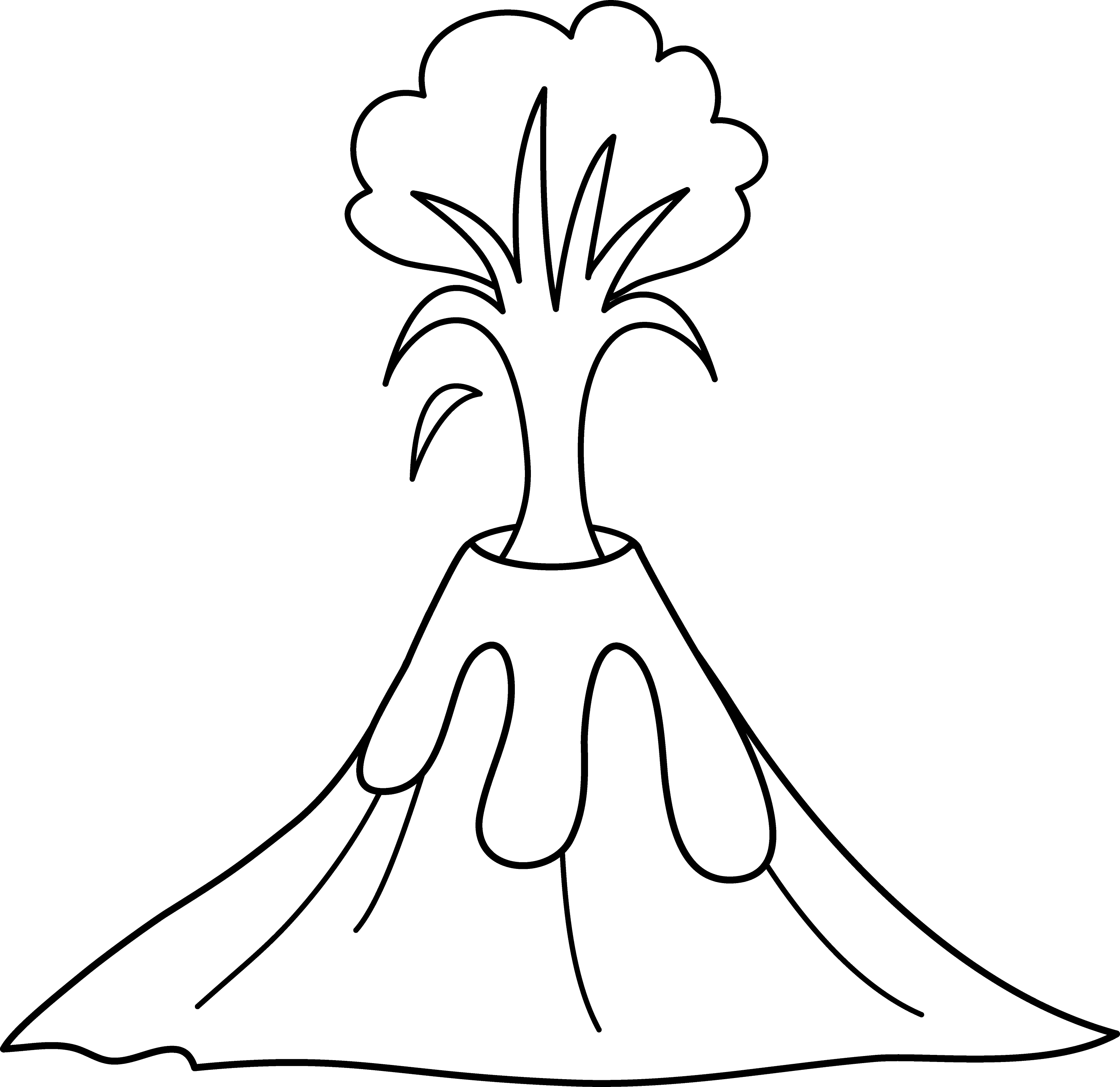 Erupting Volcano Line Art - Free Clip Art