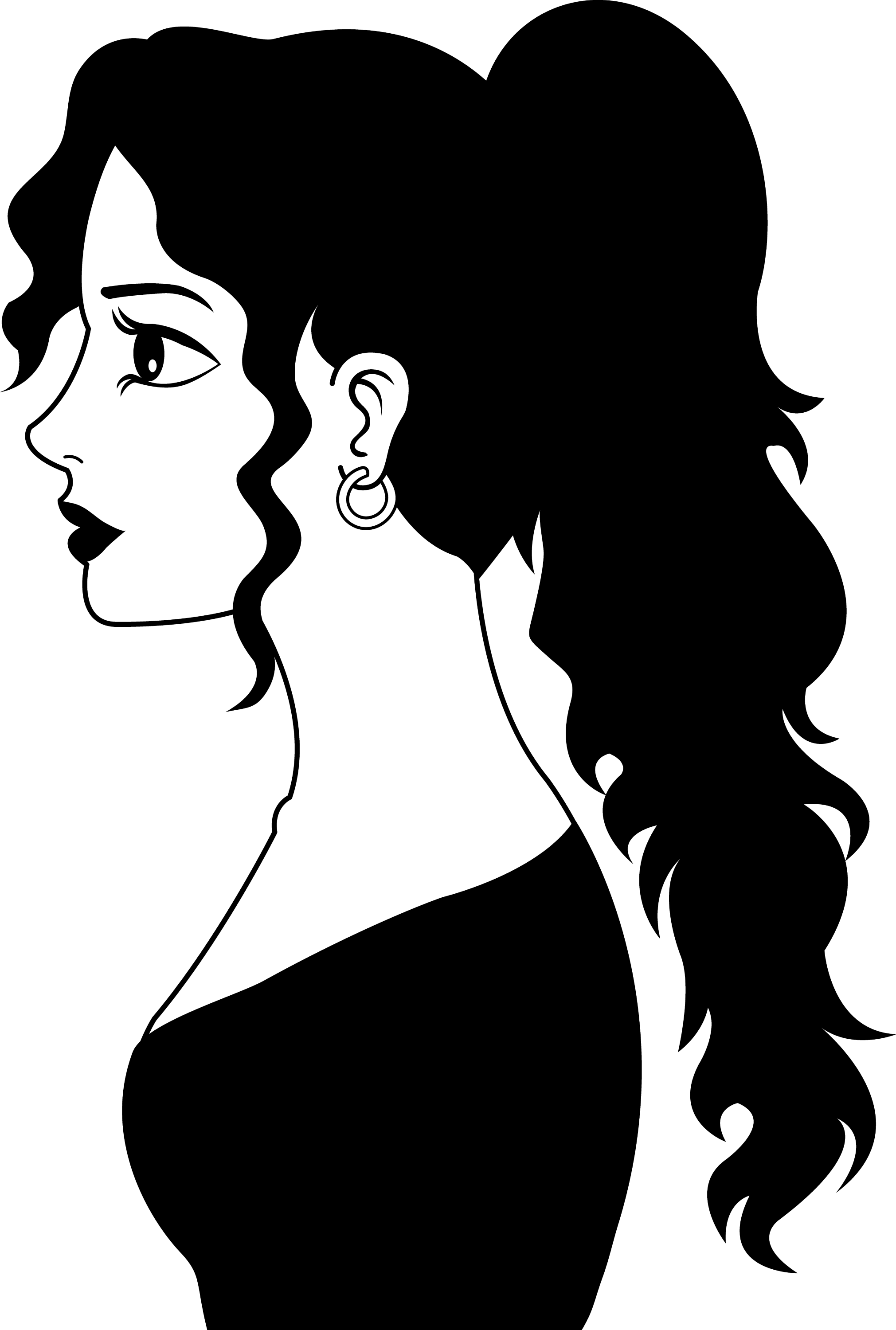 Profile of a Woman in Black and White - Free Clip Art