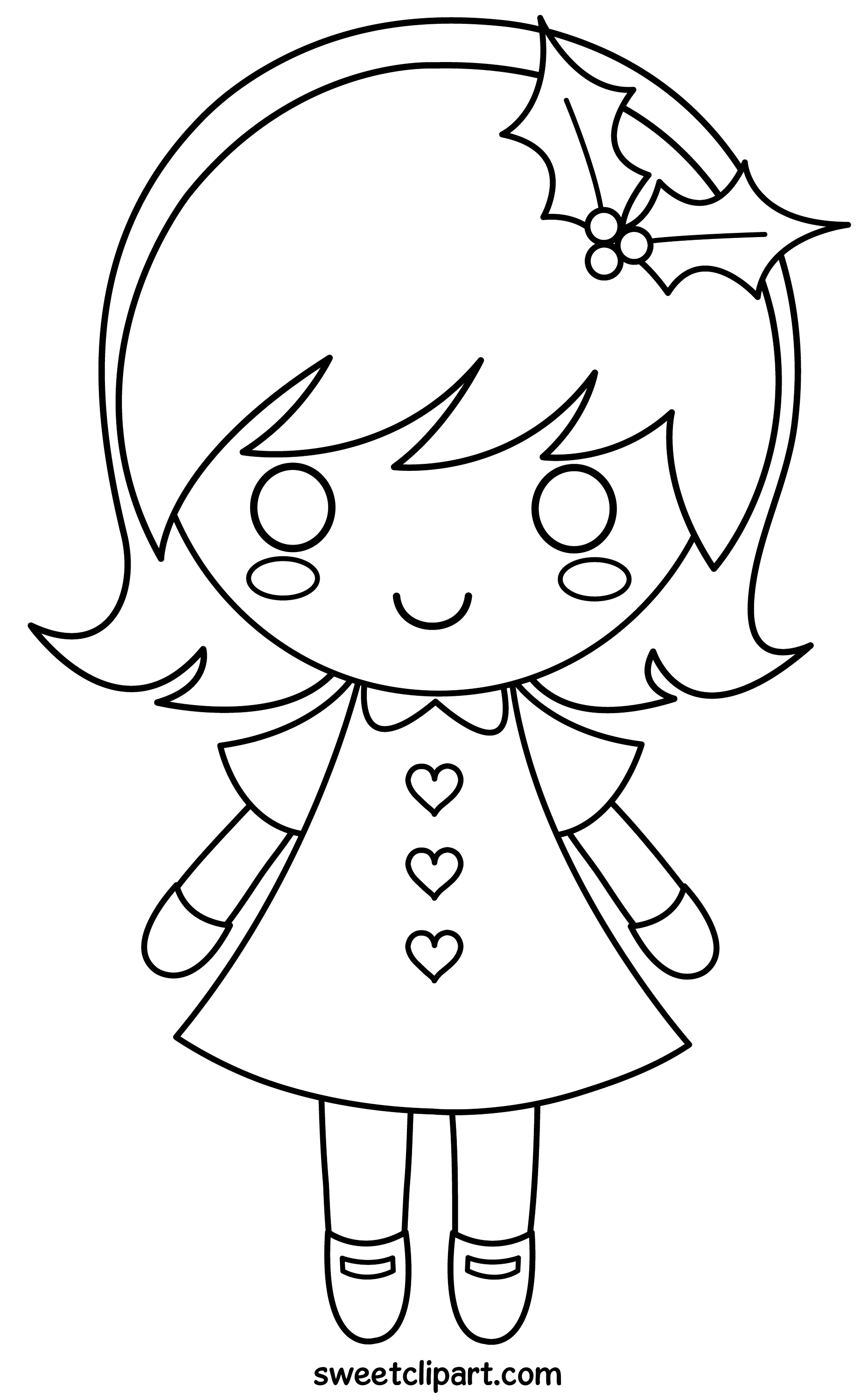 Christmas Girl Coloring Page - Free Clip Art