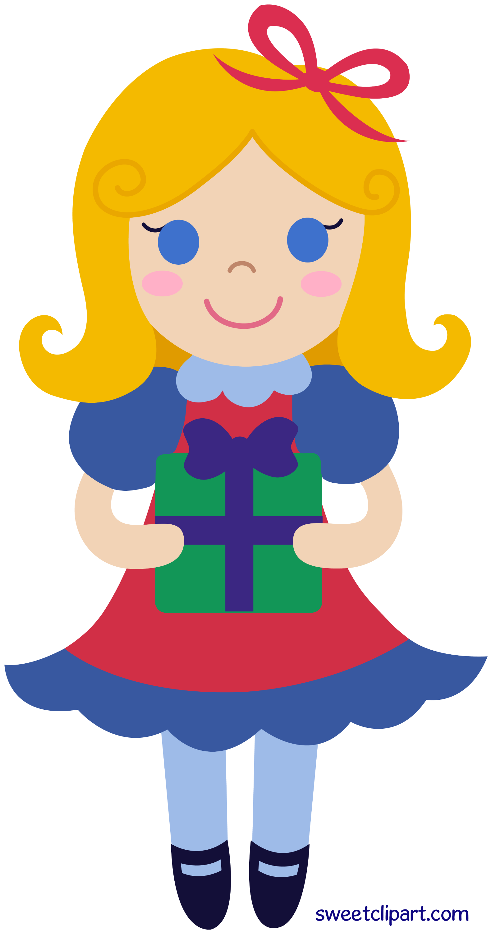 Christmas Girl Holding Gift - Free Clip Art