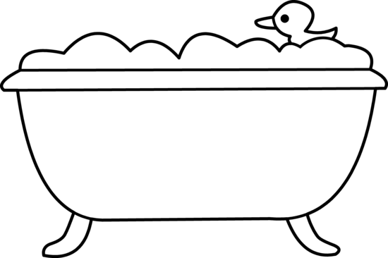 Bath Tub and Rubber Ducky Line Art - Free Clip Art