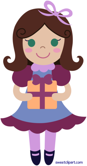 Birthday Girl With Gift Clip Art - Free Clip Art