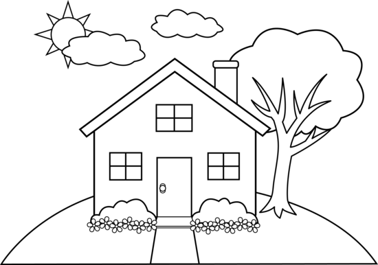 Line Art of a Little Hill House Free Clip Art