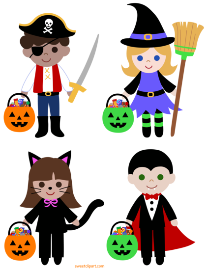 Trick or Treat Halloween Kids Clipart - Free Clip Art