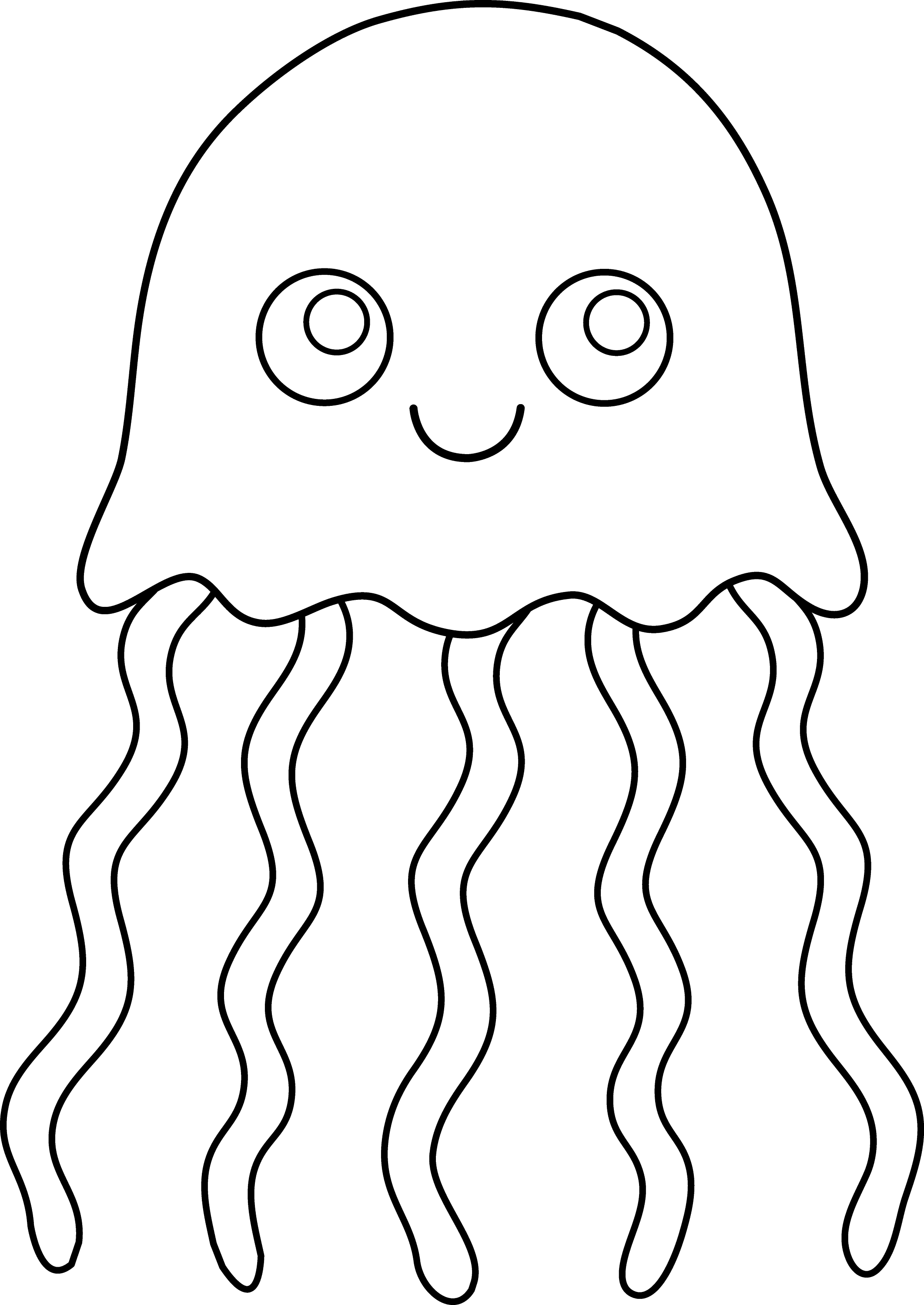 Cute Colorable Jellyfish Free Clip Art