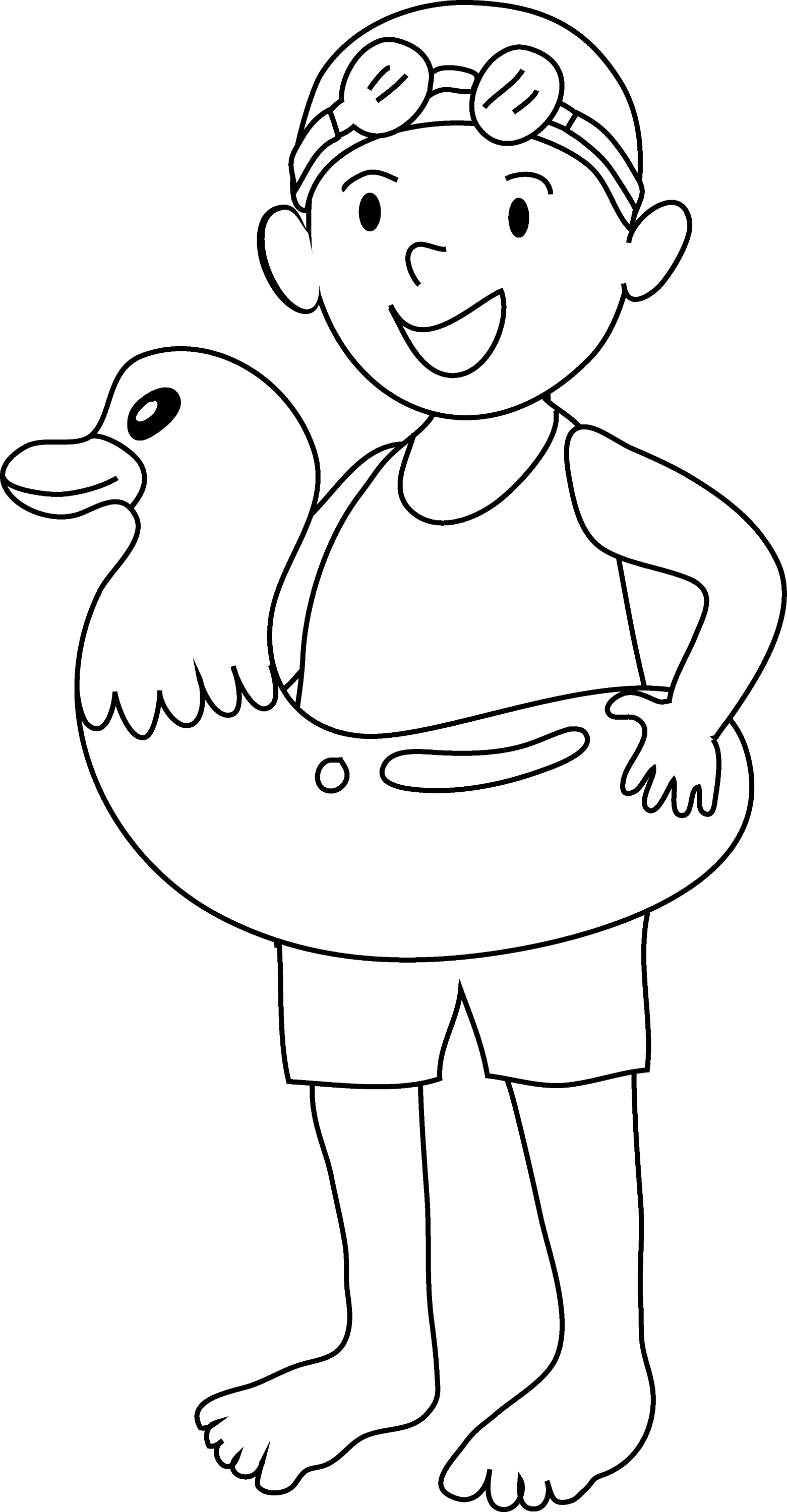 Download Coloring Page of Kid Going Swimming - Free Clip Art