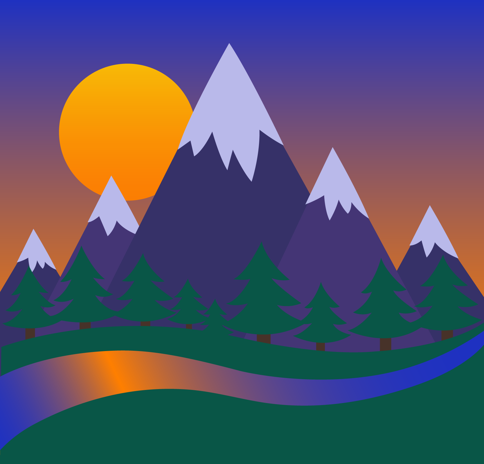 Mountains and Forest Sunset Landscape Free Clip Art