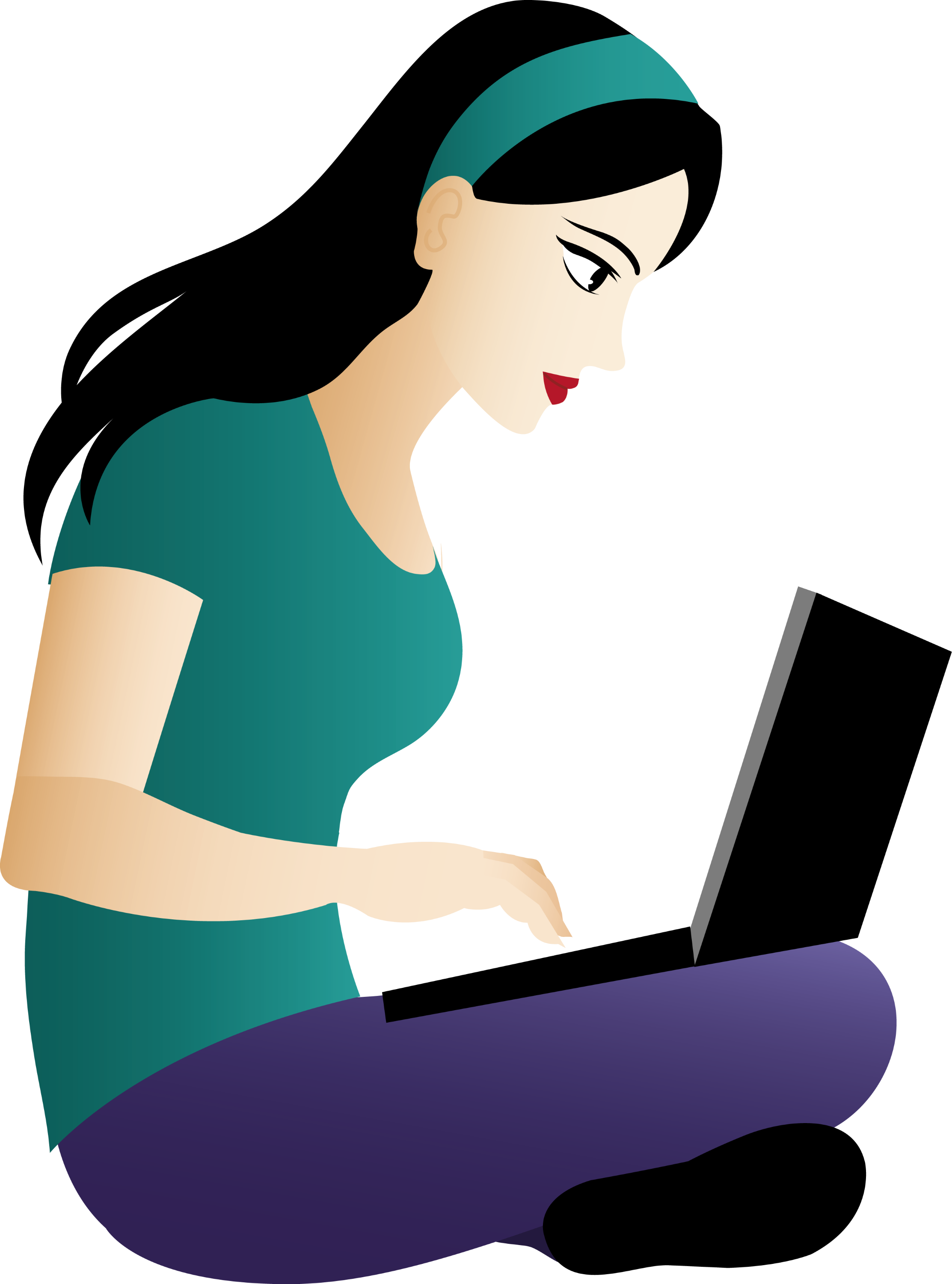 Asian Girl Sitting With Laptop - Free Clip Art