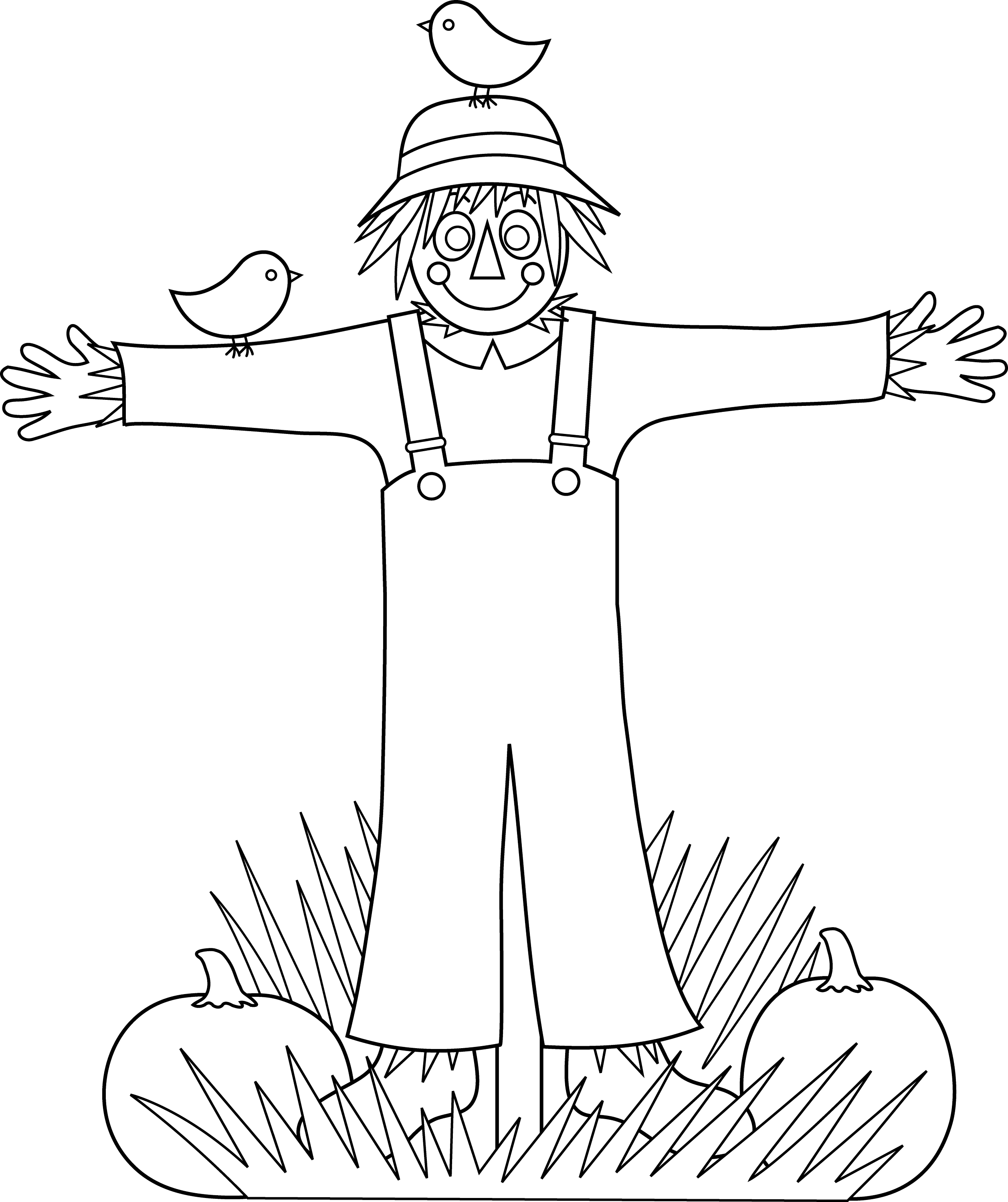 Cute Scarecrow Coloring Page Free Clip Art