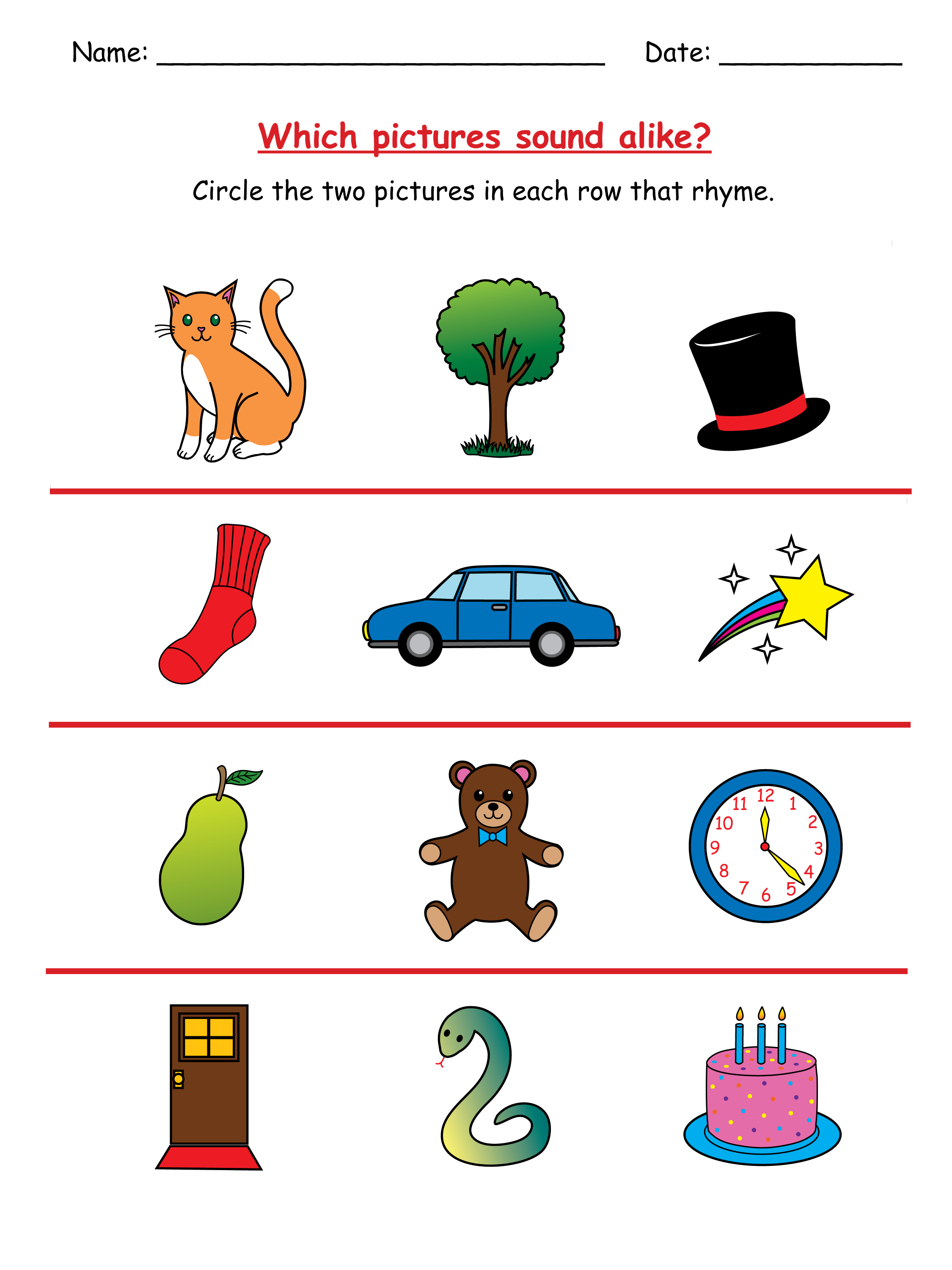 Primary School Rhyming Worksheet Free Clip Art