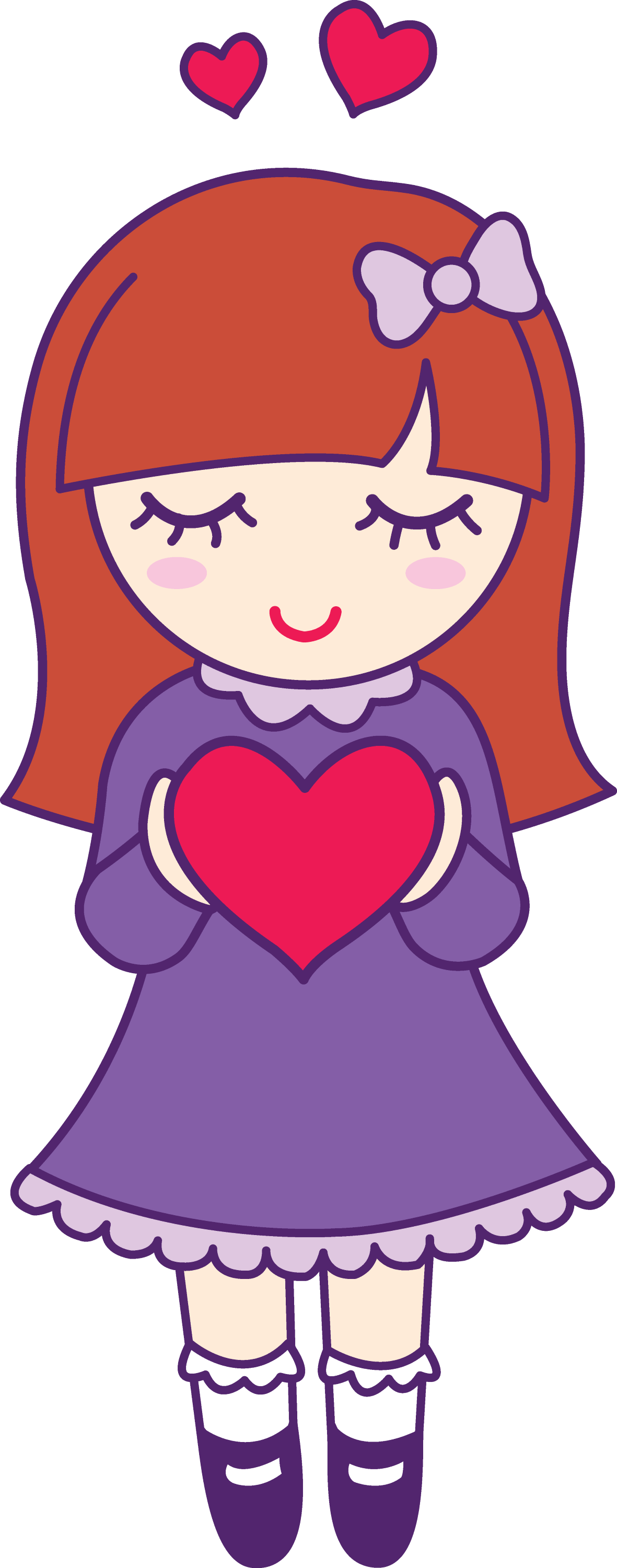 Valentines Day Girl Holding Heart - Free Clip Art