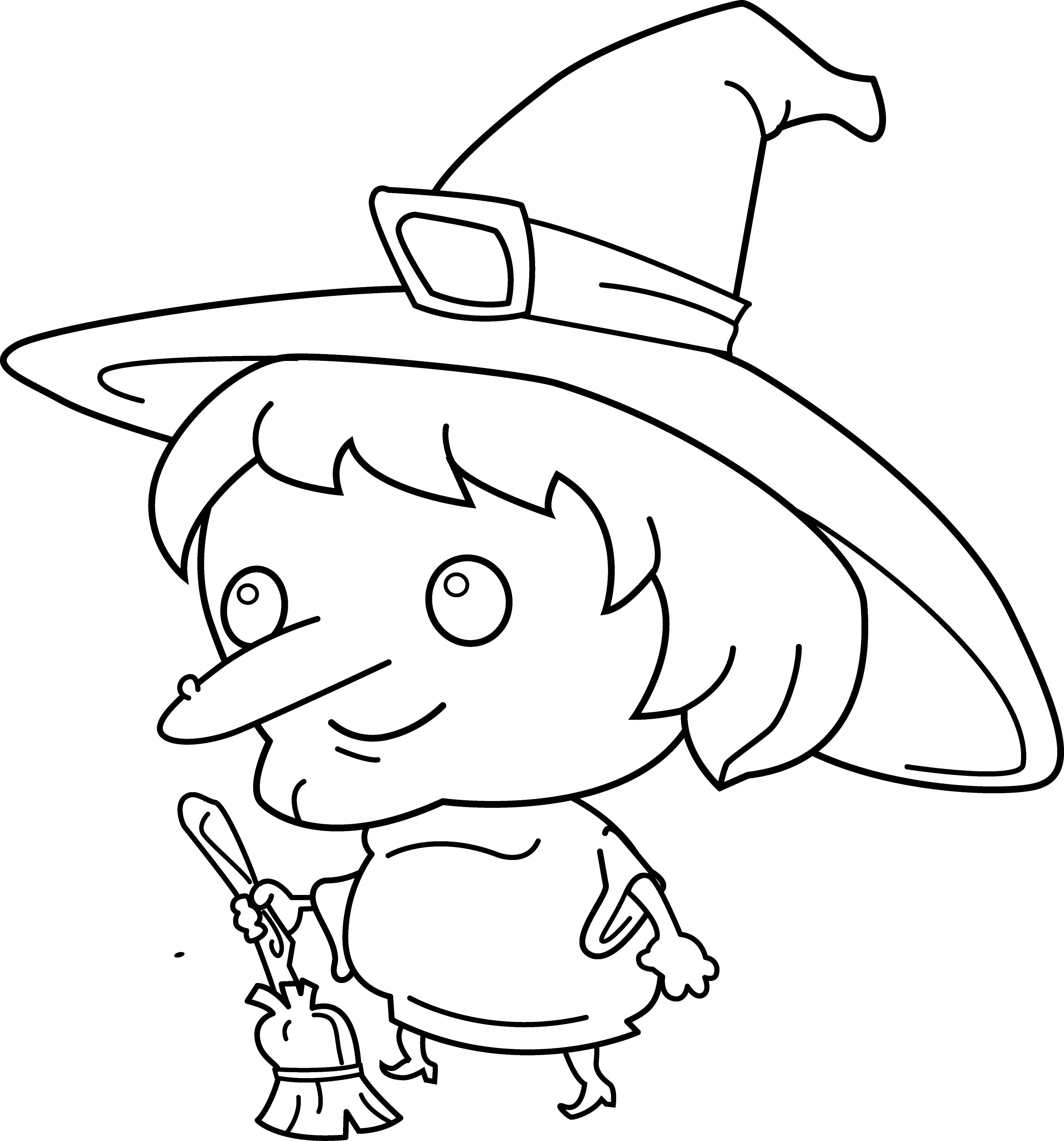 Cute Witch Coloring Page - Free Clip Art