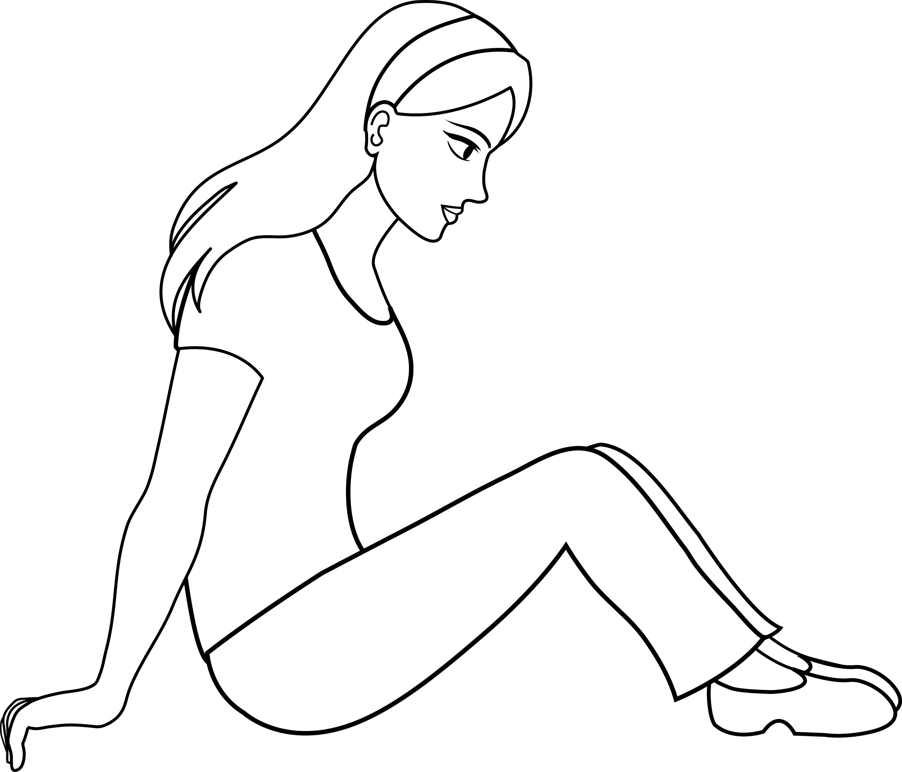 Lineart Clipart Of A Cartoon Black And White Naked Woman Sitting In A