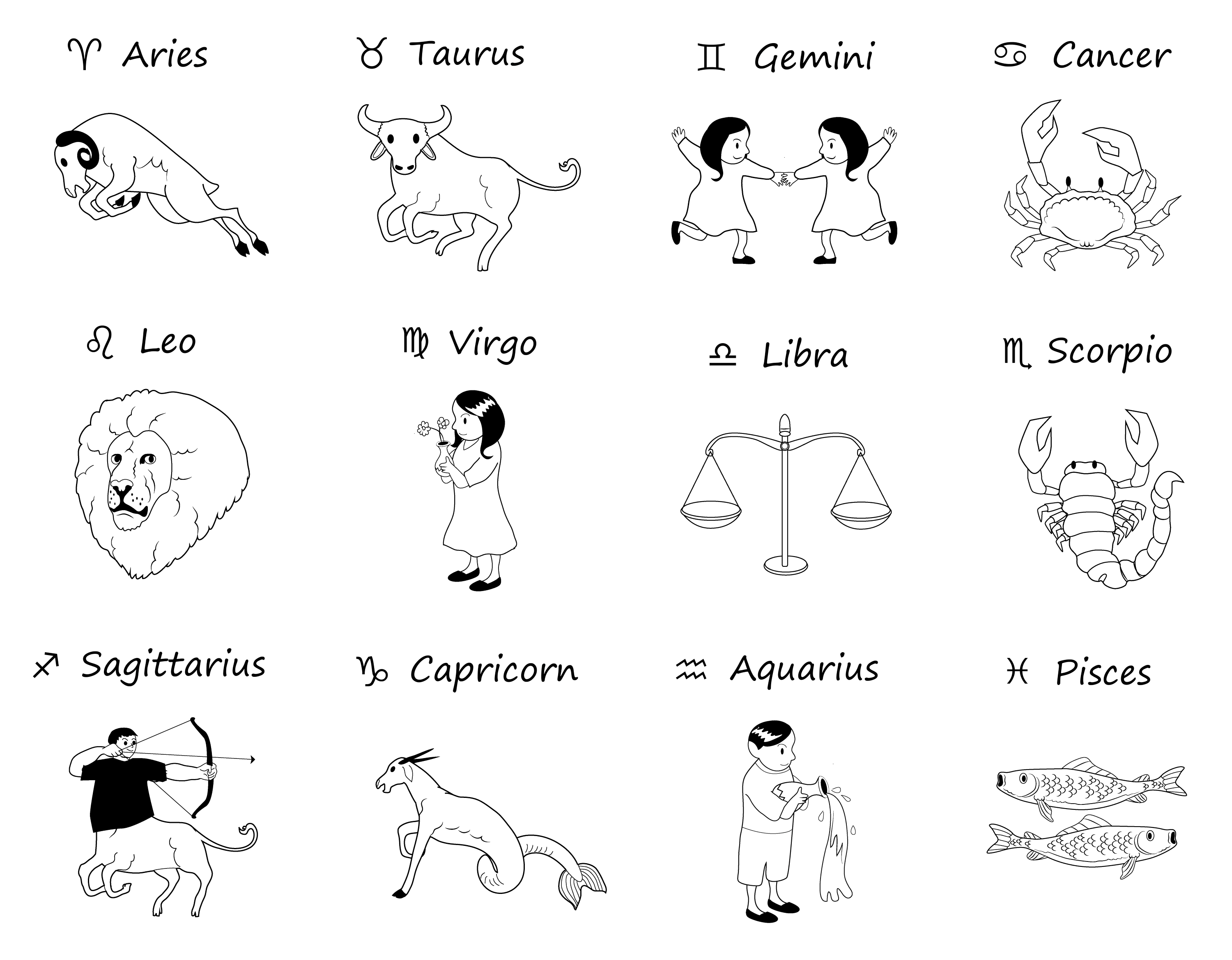 Set of Black and White Zodiac Designs - Free Clip Art