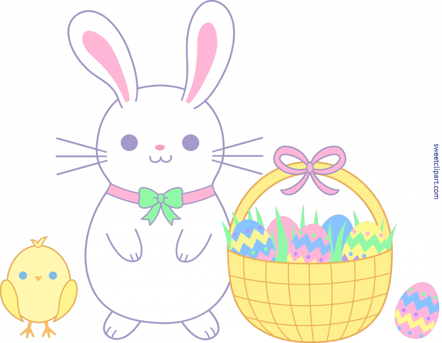 Cute Easter Bunny Chick Basket Clip Art.